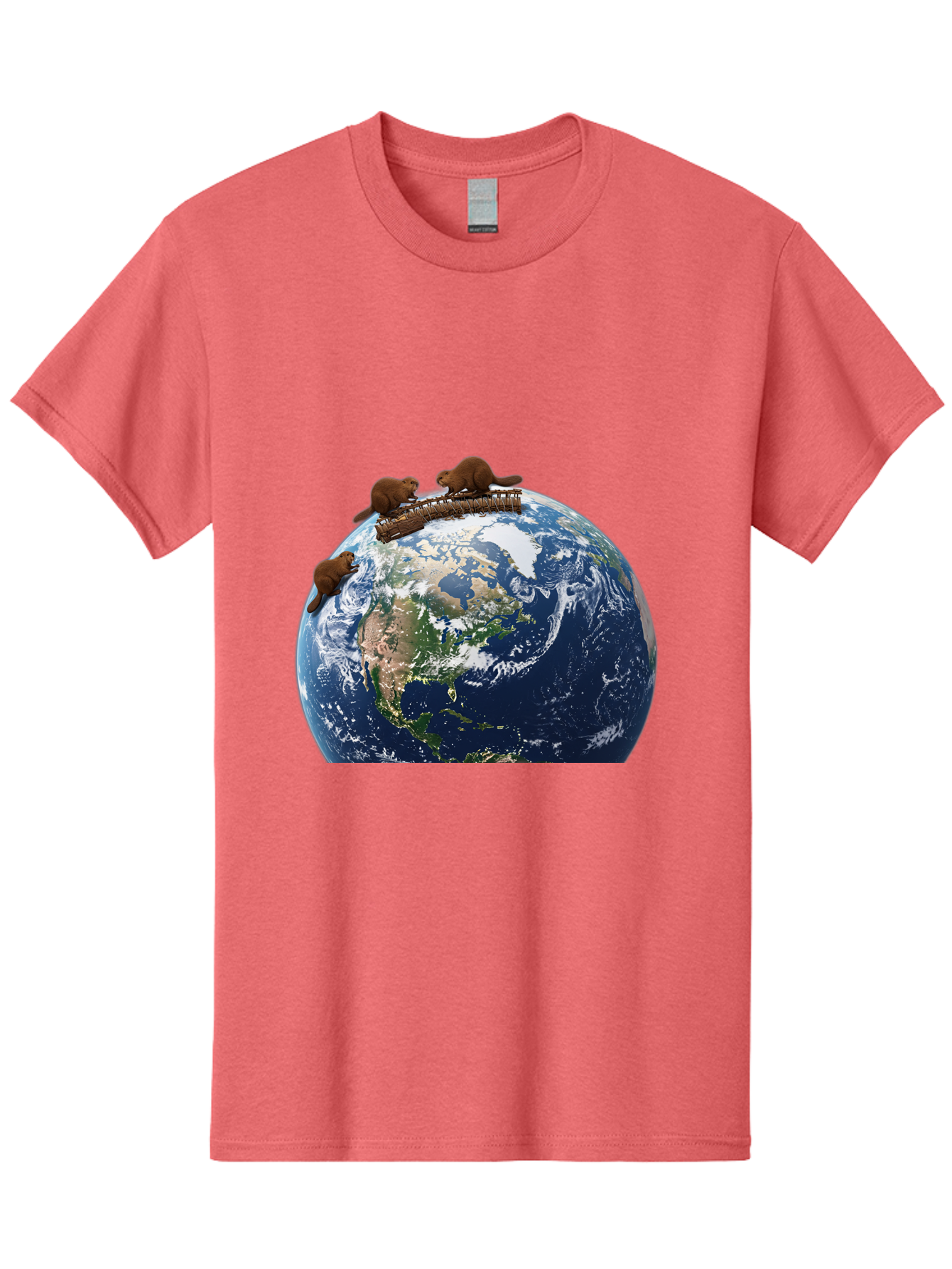 Beavers-On-Globe Men'S Graphic Tee, 100% Cotton, Comfortable Casual Summer Wear, Machine Washable, Beavers Building Dam On Top Of The Earth, Global Unity, Wildlife Conservation, Environmental Protection, Teamwork, Creative Beavers, Beaver Dam Baa157