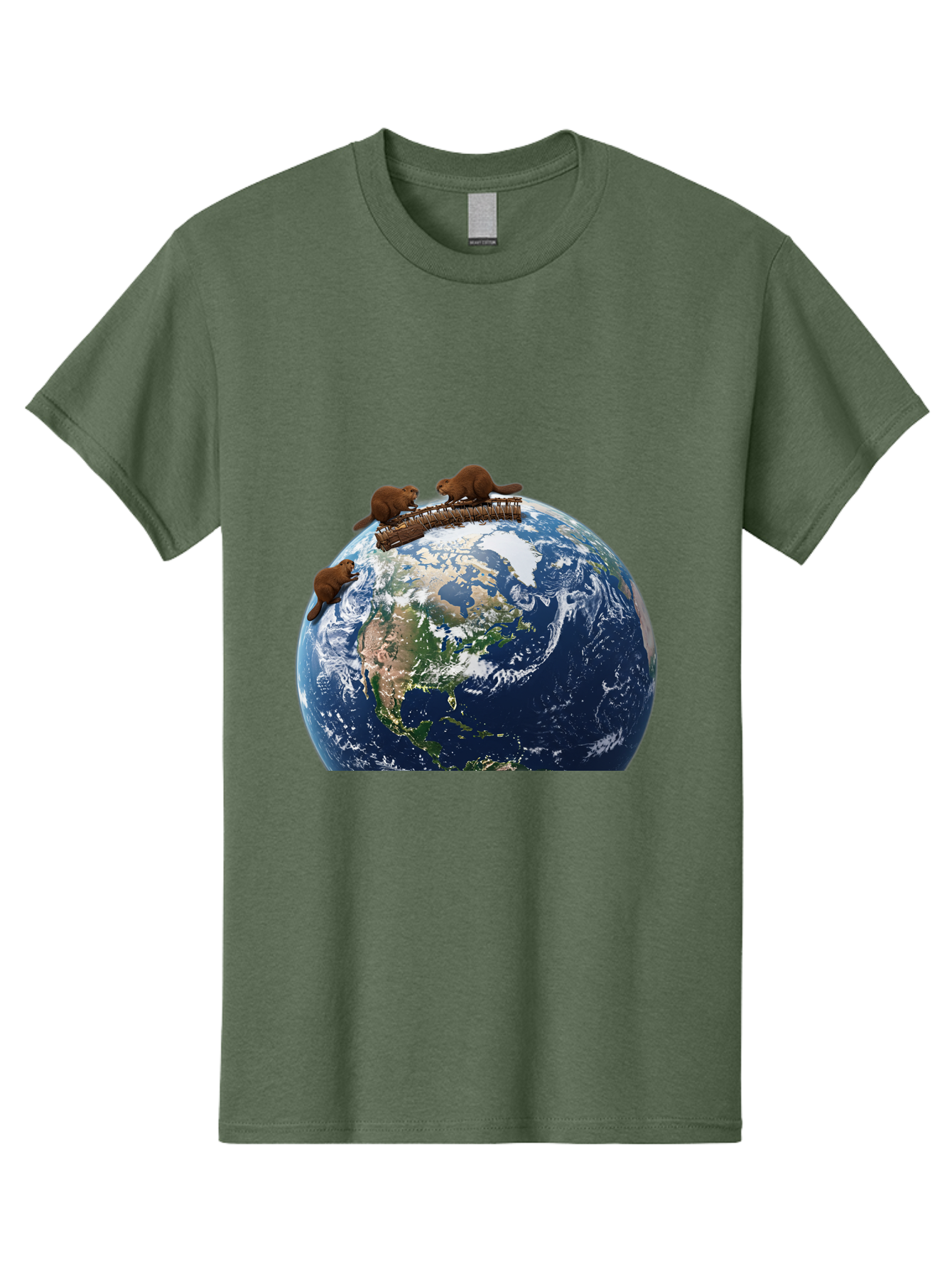 Beavers-On-Globe Men'S Graphic Tee, 100% Cotton, Comfortable Casual Summer Wear, Machine Washable, Beavers Building Dam On Top Of The Earth, Global Unity, Wildlife Conservation, Environmental Protection, Teamwork, Creative Beavers, Beaver Dam Baa157