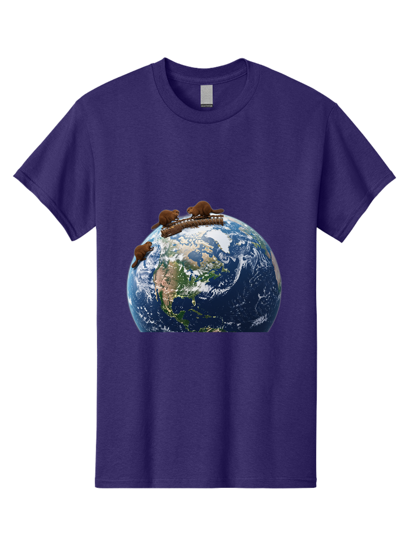 Beavers-On-Globe Men'S Graphic Tee, 100% Cotton, Comfortable Casual Summer Wear, Machine Washable, Beavers Building Dam On Top Of The Earth, Global Unity, Wildlife Conservation, Environmental Protection, Teamwork, Creative Beavers, Beaver Dam Baa157