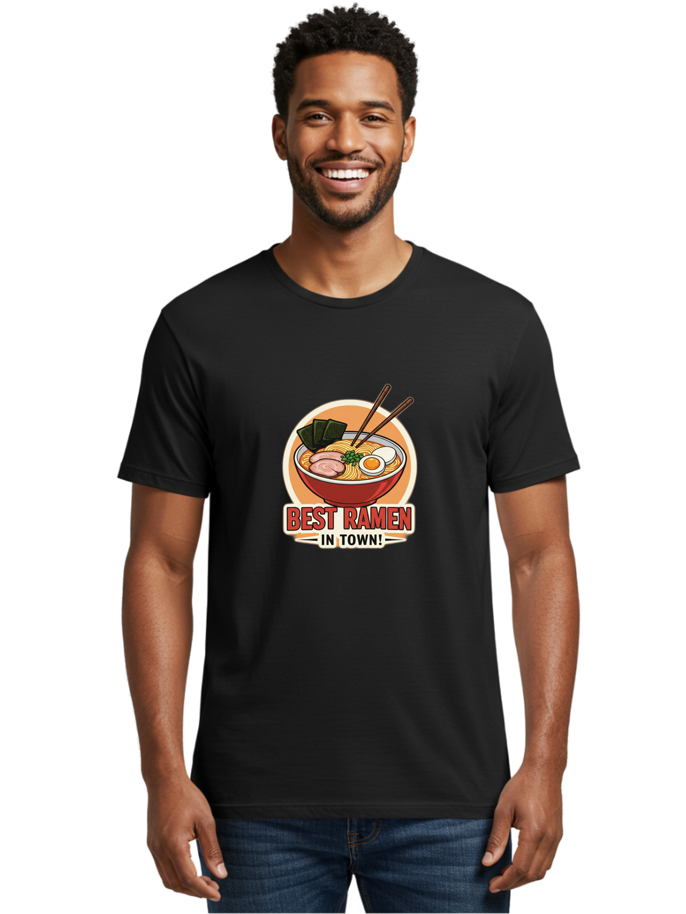 Best-Ramen Men'S Graphic Tee, 100% Cotton, Comfortable Casual Summer Wear, Machine Washable, Ramen Bowl, Noodles, Egg, Meat Slices, Seaweed, Chopsticks, Best Ramen, Foodie, Japanese Cuisine, Delicious Meal, Savory Flavors, Appetizing Dish Baa158