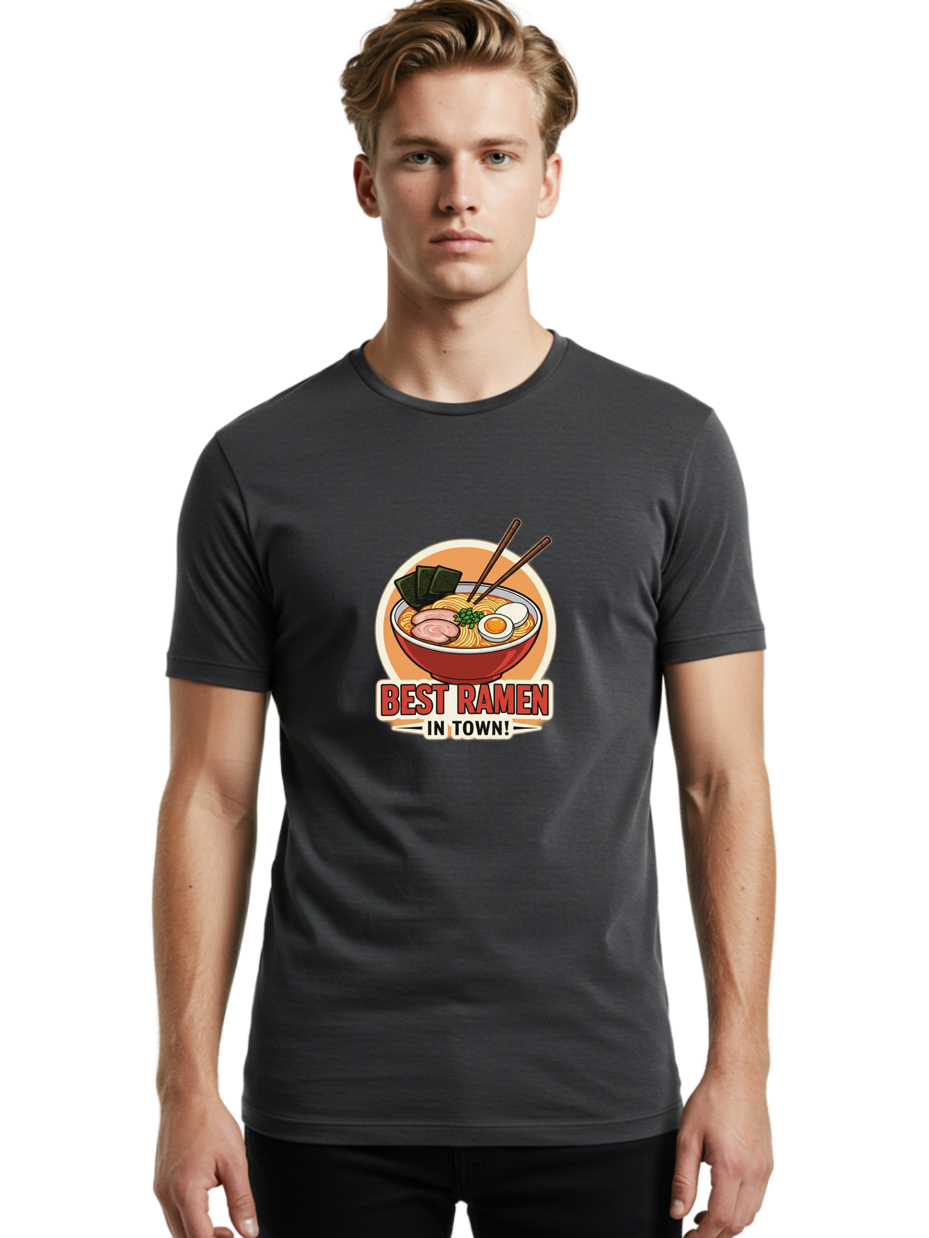 Best-Ramen Men'S Graphic Tee, 100% Cotton, Comfortable Casual Summer Wear, Machine Washable, Ramen Bowl, Noodles, Egg, Meat Slices, Seaweed, Chopsticks, Best Ramen, Foodie, Japanese Cuisine, Delicious Meal, Savory Flavors, Appetizing Dish Baa158