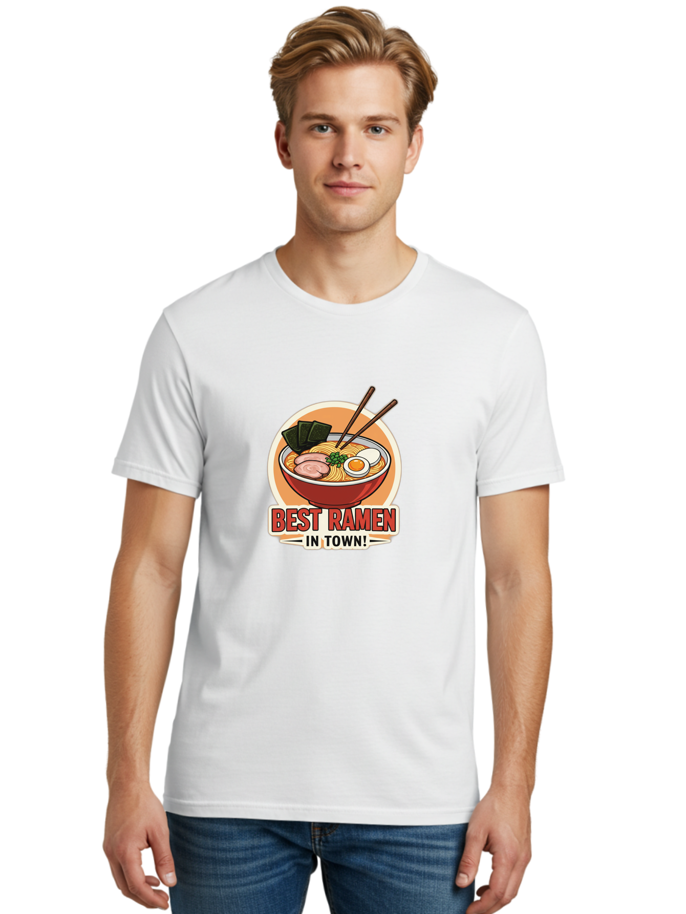 Best-Ramen Men'S Graphic Tee, 100% Cotton, Comfortable Casual Summer Wear, Machine Washable, Ramen Bowl, Noodles, Egg, Meat Slices, Seaweed, Chopsticks, Best Ramen, Foodie, Japanese Cuisine, Delicious Meal, Savory Flavors, Appetizing Dish Baa158