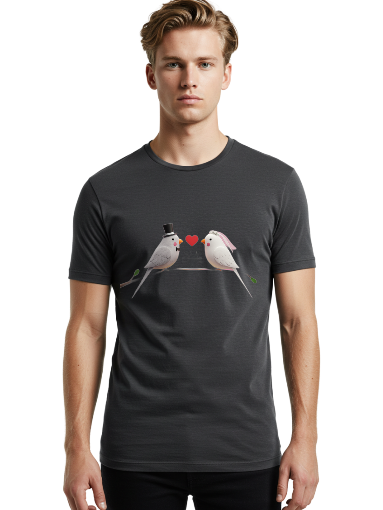 Birds-In-Love Men'S Graphic Tee, 100% Cotton, Comfortable Casual Summer Wear, Machine Washable, Paper Birds, Origami Art, Cute Couple, Wedding Theme, Love Heart, Wedding Decorations, Romantic Ambiance, Handmade Crafts, Valentines Day Gift Baa162