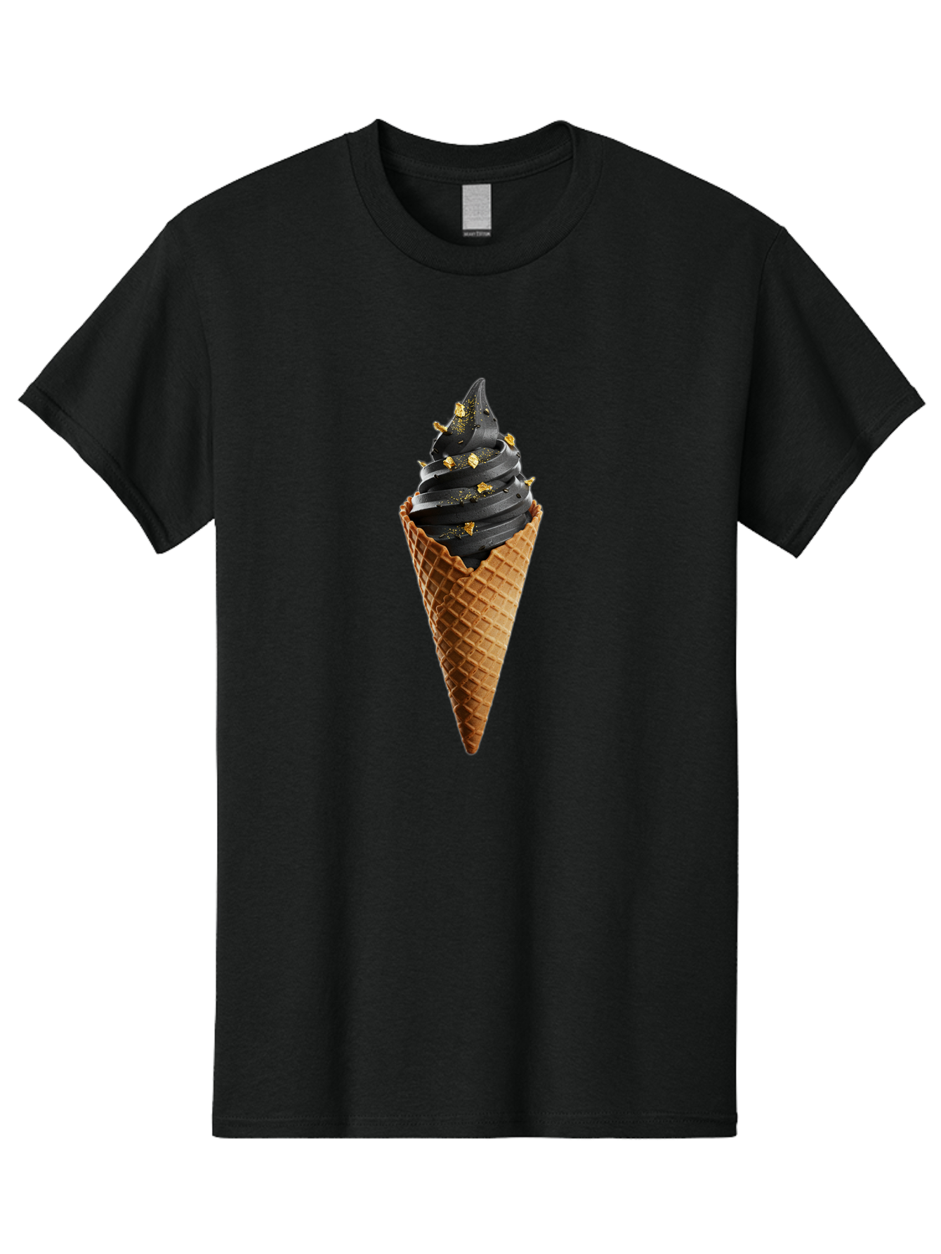 Black-Ice-Cream-Cone Men'S Graphic Tee, 100% Cotton, Comfortable Casual Summer Wear, Machine Washable, Black Ice Cream, Gold Sprinkles, Waffle Cone, Sweet Treat, Indulgent Dessert, Luxurious Ice Cream, Gold Accents, Creamy Texture Baa164