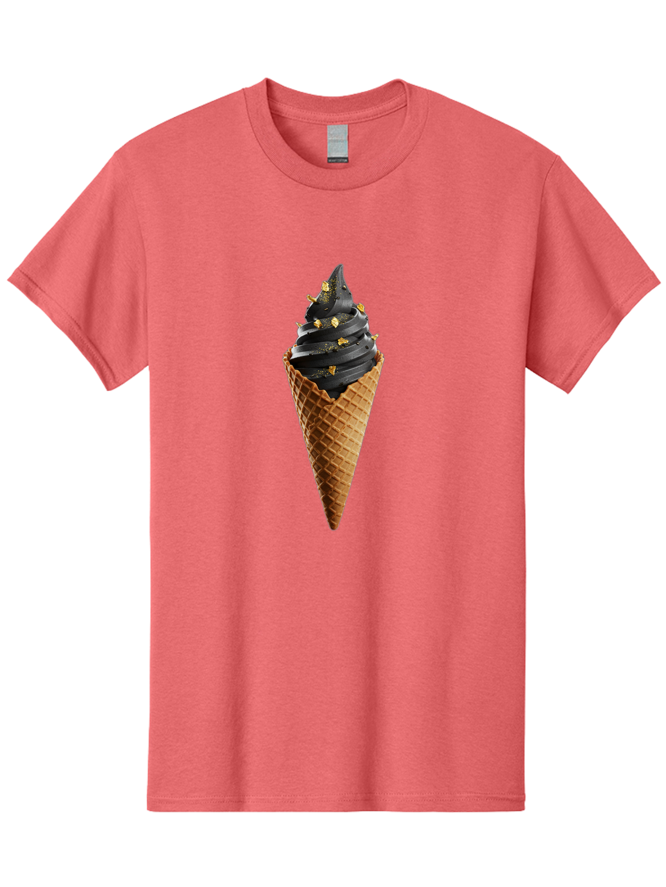 Black-Ice-Cream-Cone Men'S Graphic Tee, 100% Cotton, Comfortable Casual Summer Wear, Machine Washable, Black Ice Cream, Gold Sprinkles, Waffle Cone, Sweet Treat, Indulgent Dessert, Luxurious Ice Cream, Gold Accents, Creamy Texture Baa164