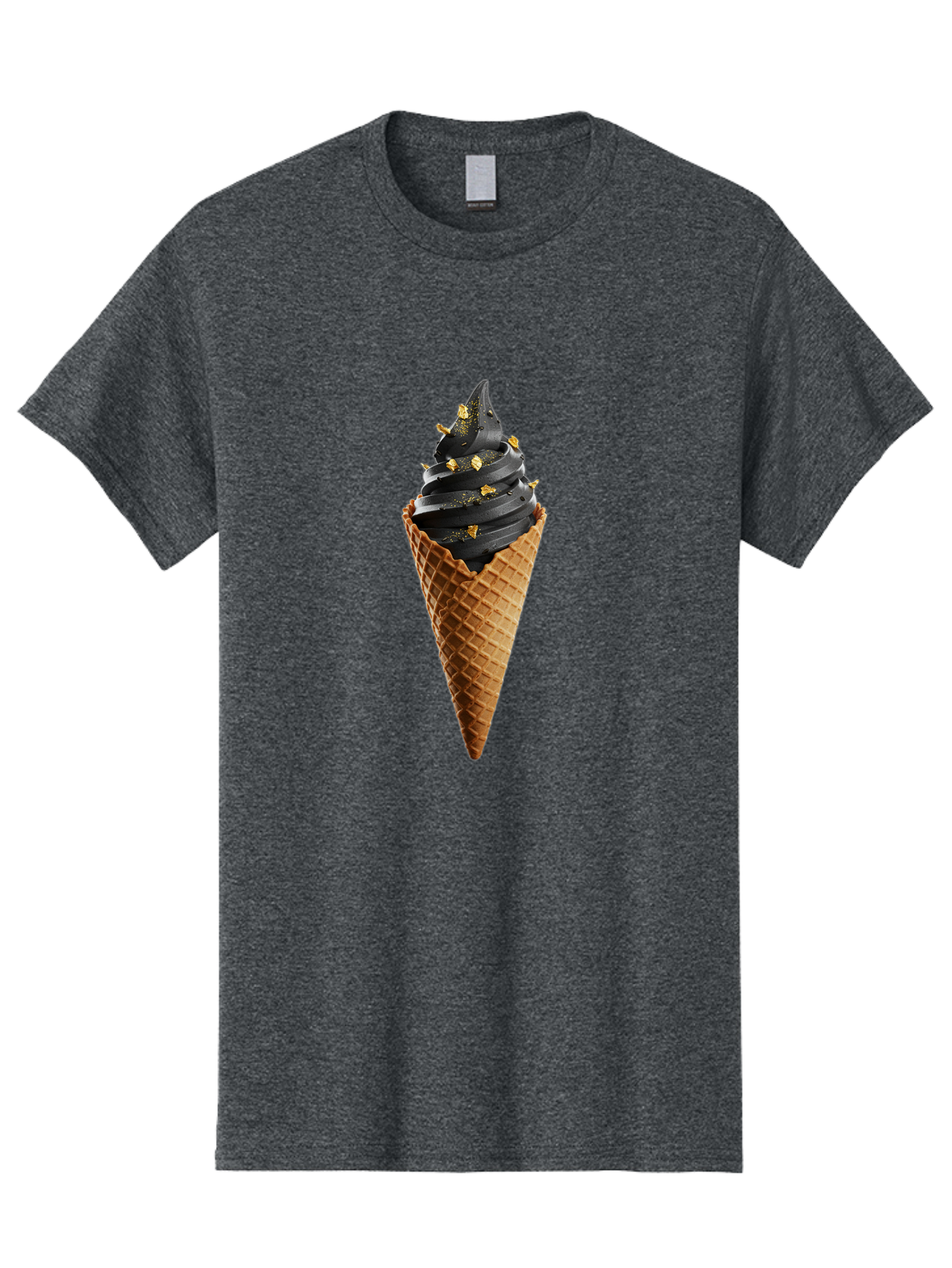 Black-Ice-Cream-Cone Men'S Graphic Tee, 100% Cotton, Comfortable Casual Summer Wear, Machine Washable, Black Ice Cream, Gold Sprinkles, Waffle Cone, Sweet Treat, Indulgent Dessert, Luxurious Ice Cream, Gold Accents, Creamy Texture Baa164