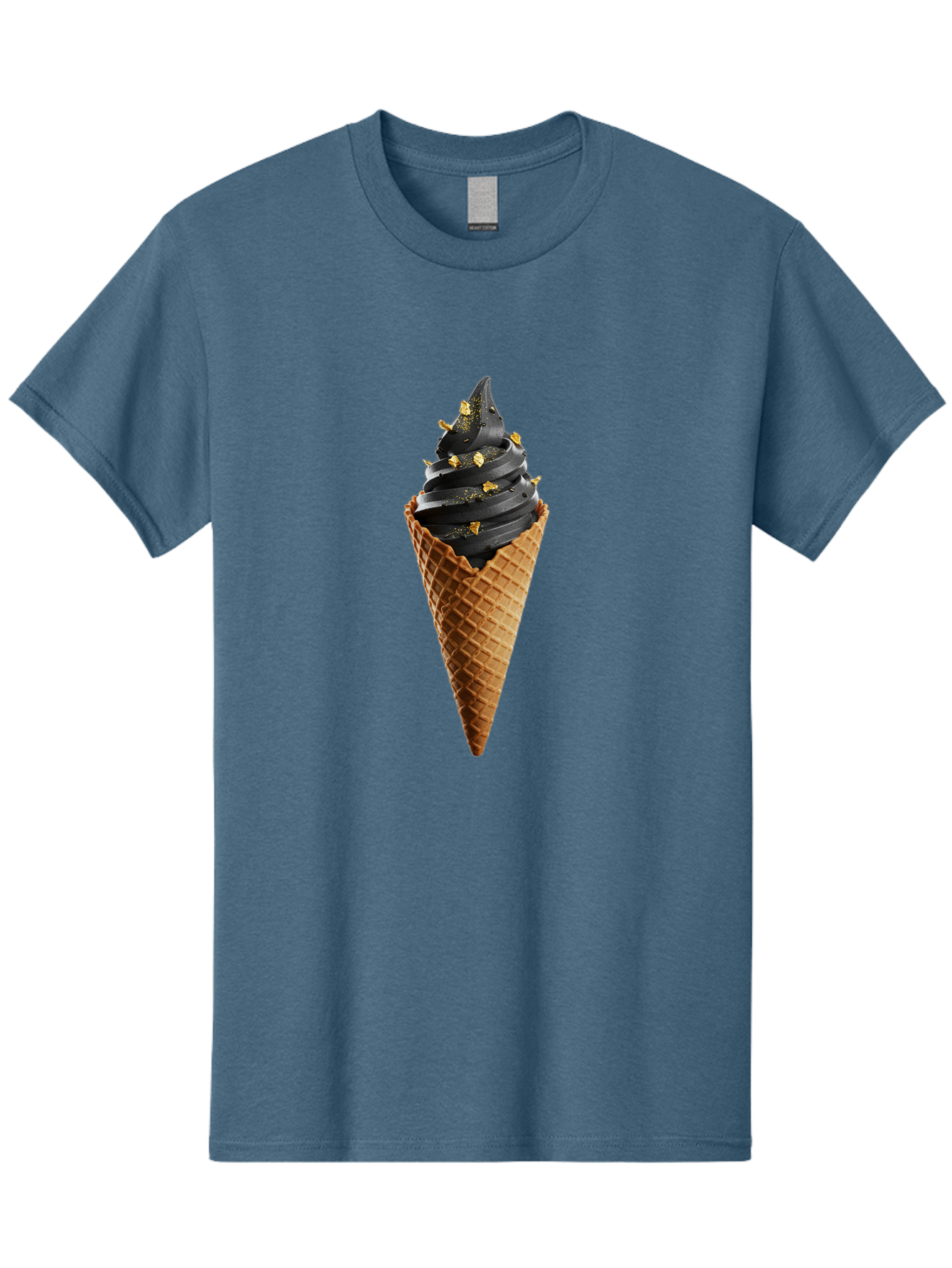 Black-Ice-Cream-Cone Men'S Graphic Tee, 100% Cotton, Comfortable Casual Summer Wear, Machine Washable, Black Ice Cream, Gold Sprinkles, Waffle Cone, Sweet Treat, Indulgent Dessert, Luxurious Ice Cream, Gold Accents, Creamy Texture Baa164