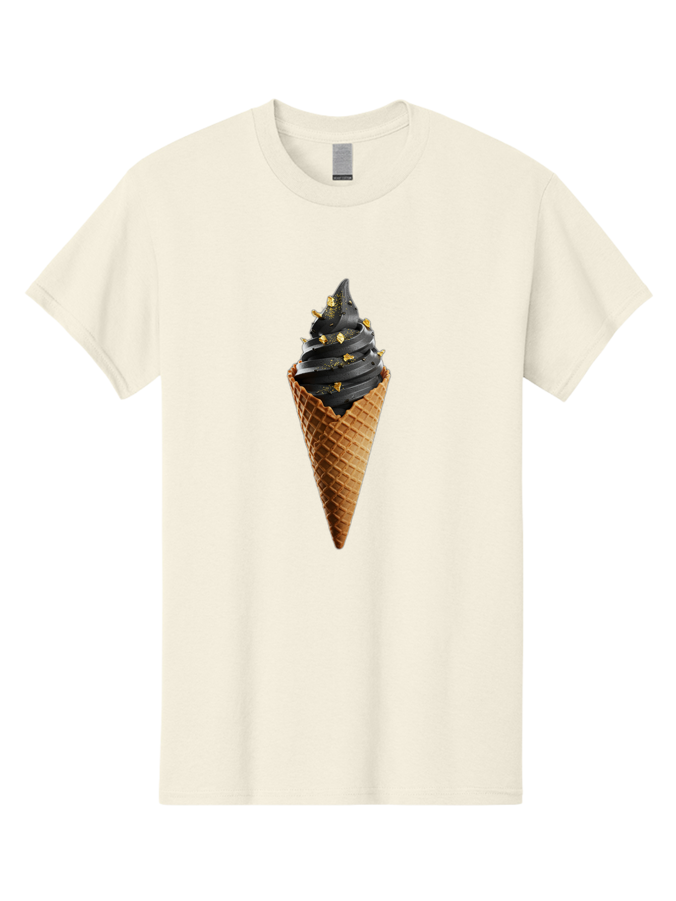 Black-Ice-Cream-Cone Men'S Graphic Tee, 100% Cotton, Comfortable Casual Summer Wear, Machine Washable, Black Ice Cream, Gold Sprinkles, Waffle Cone, Sweet Treat, Indulgent Dessert, Luxurious Ice Cream, Gold Accents, Creamy Texture Baa164