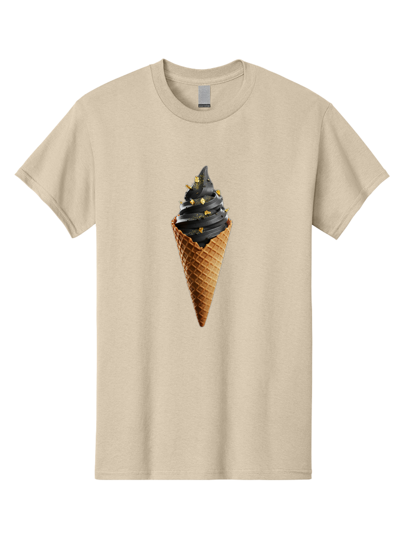 Black-Ice-Cream-Cone Men'S Graphic Tee, 100% Cotton, Comfortable Casual Summer Wear, Machine Washable, Black Ice Cream, Gold Sprinkles, Waffle Cone, Sweet Treat, Indulgent Dessert, Luxurious Ice Cream, Gold Accents, Creamy Texture Baa164