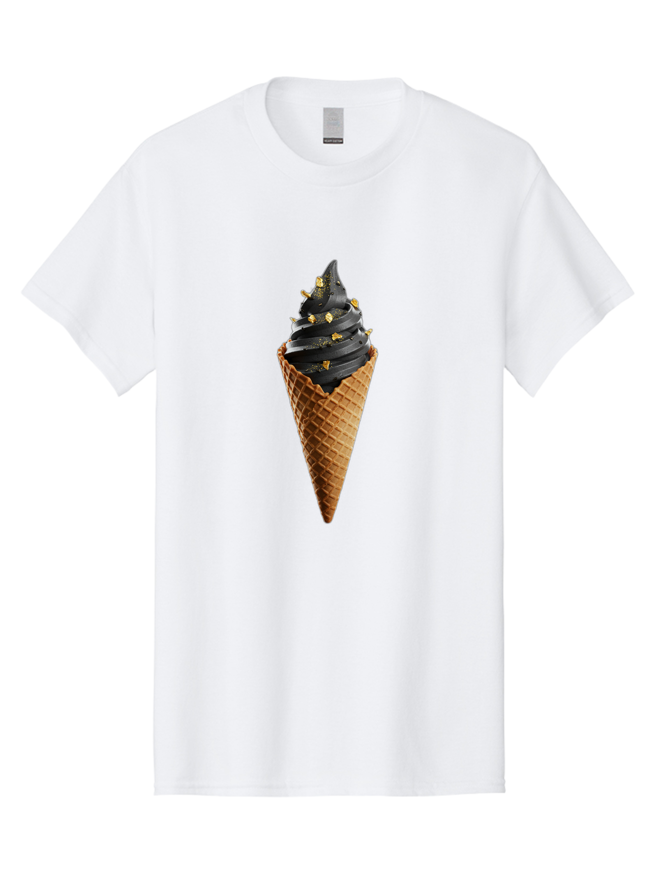 Black-Ice-Cream-Cone Men'S Graphic Tee, 100% Cotton, Comfortable Casual Summer Wear, Machine Washable, Black Ice Cream, Gold Sprinkles, Waffle Cone, Sweet Treat, Indulgent Dessert, Luxurious Ice Cream, Gold Accents, Creamy Texture Baa164