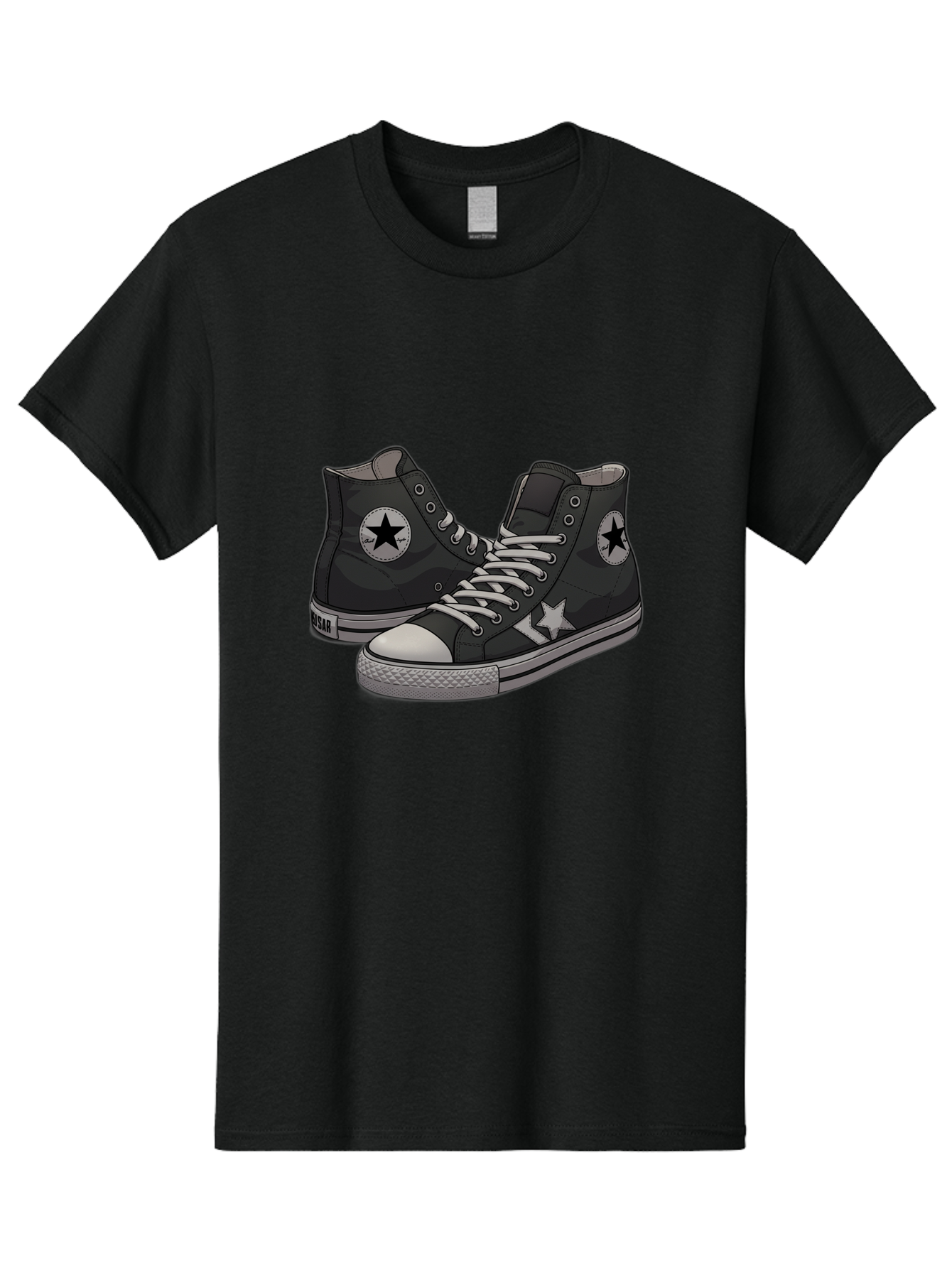 Black-Star-Converse Men'S Graphic Tee, 100% Cotton, Comfortable Casual Summer Wear, Machine Washable, Black Converse Sneakers, High-Top Shoes, Star Logo, White Laces, Rubber Soles, Casual Footwear, Streetwear Fashion, Comfortable Shoes Baa166