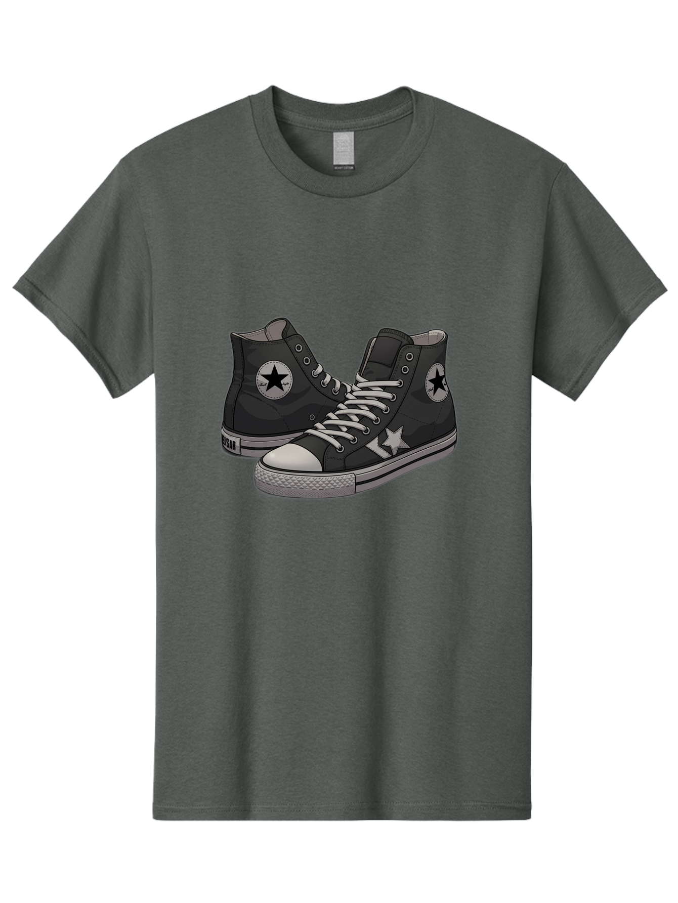 Black-Star-Converse Men'S Graphic Tee, 100% Cotton, Comfortable Casual Summer Wear, Machine Washable, Black Converse Sneakers, High-Top Shoes, Star Logo, White Laces, Rubber Soles, Casual Footwear, Streetwear Fashion, Comfortable Shoes Baa166