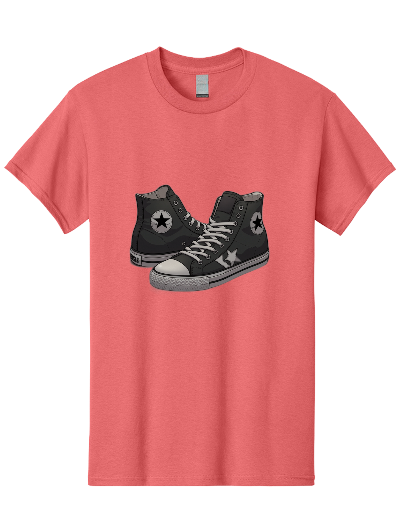 Black-Star-Converse Men'S Graphic Tee, 100% Cotton, Comfortable Casual Summer Wear, Machine Washable, Black Converse Sneakers, High-Top Shoes, Star Logo, White Laces, Rubber Soles, Casual Footwear, Streetwear Fashion, Comfortable Shoes Baa166