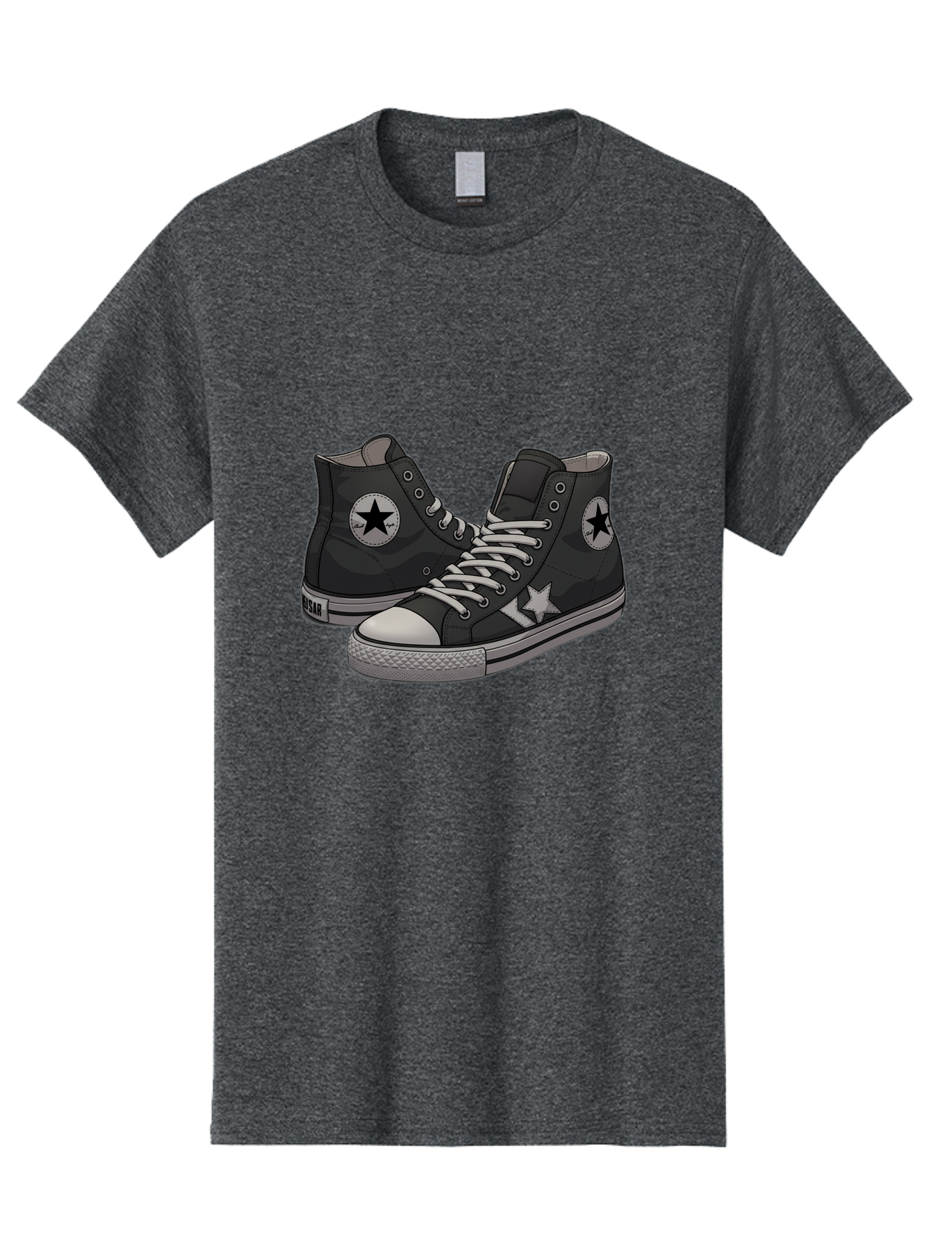 Black-Star-Converse Men'S Graphic Tee, 100% Cotton, Comfortable Casual Summer Wear, Machine Washable, Black Converse Sneakers, High-Top Shoes, Star Logo, White Laces, Rubber Soles, Casual Footwear, Streetwear Fashion, Comfortable Shoes Baa166