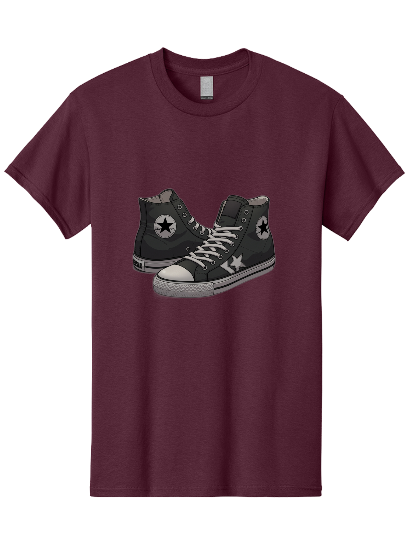 Black-Star-Converse Men'S Graphic Tee, 100% Cotton, Comfortable Casual Summer Wear, Machine Washable, Black Converse Sneakers, High-Top Shoes, Star Logo, White Laces, Rubber Soles, Casual Footwear, Streetwear Fashion, Comfortable Shoes Baa166