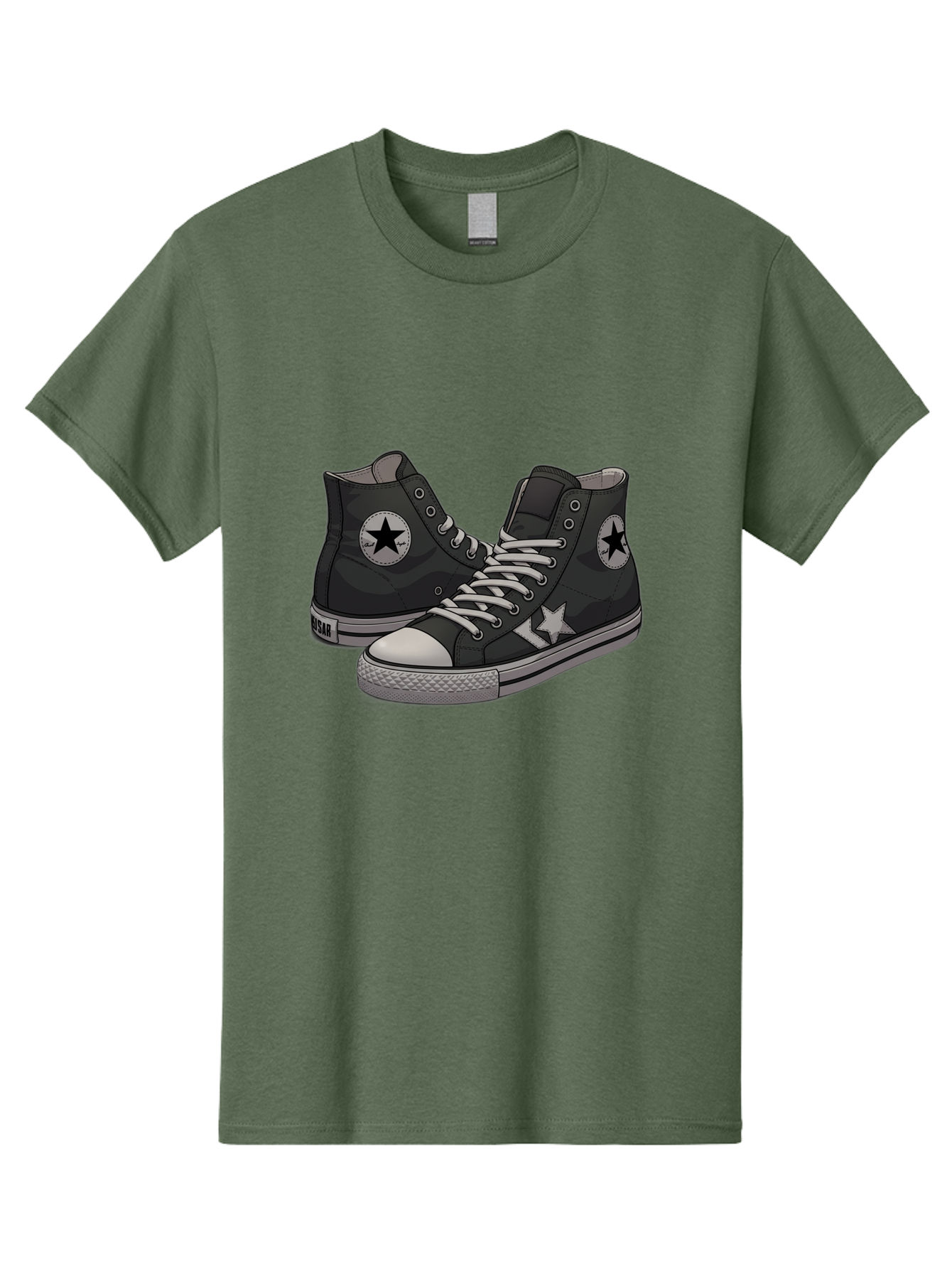 Black-Star-Converse Men'S Graphic Tee, 100% Cotton, Comfortable Casual Summer Wear, Machine Washable, Black Converse Sneakers, High-Top Shoes, Star Logo, White Laces, Rubber Soles, Casual Footwear, Streetwear Fashion, Comfortable Shoes Baa166