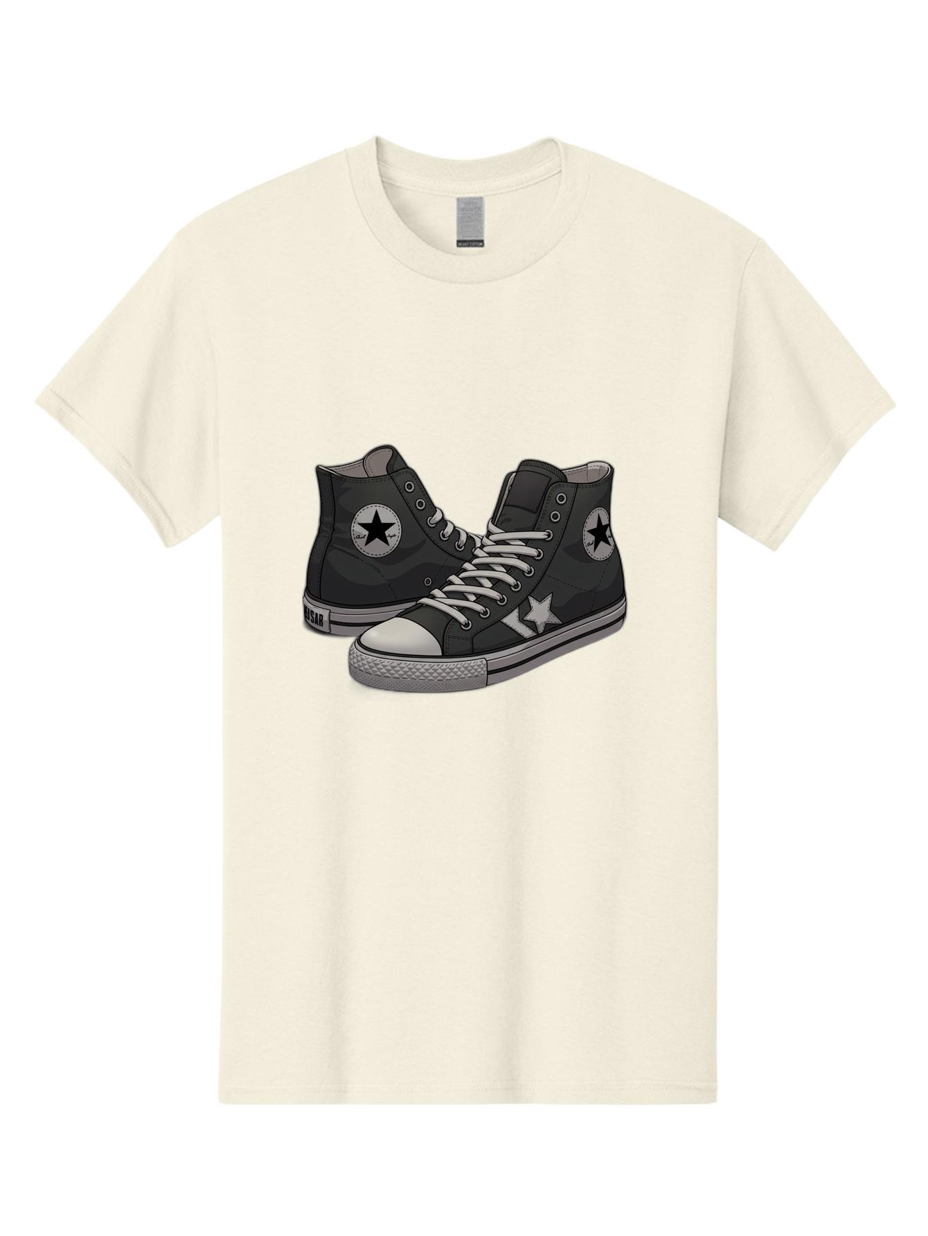 Black-Star-Converse Men'S Graphic Tee, 100% Cotton, Comfortable Casual Summer Wear, Machine Washable, Black Converse Sneakers, High-Top Shoes, Star Logo, White Laces, Rubber Soles, Casual Footwear, Streetwear Fashion, Comfortable Shoes Baa166