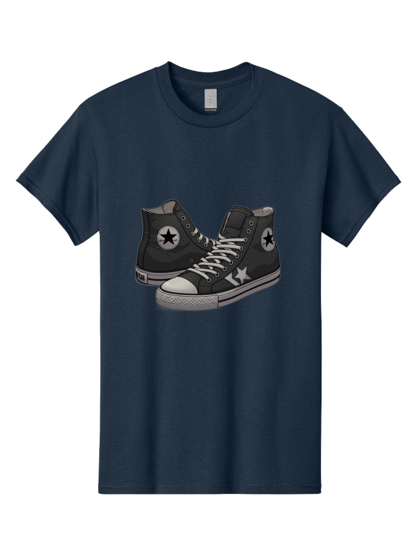 Black-Star-Converse Men'S Graphic Tee, 100% Cotton, Comfortable Casual Summer Wear, Machine Washable, Black Converse Sneakers, High-Top Shoes, Star Logo, White Laces, Rubber Soles, Casual Footwear, Streetwear Fashion, Comfortable Shoes Baa166