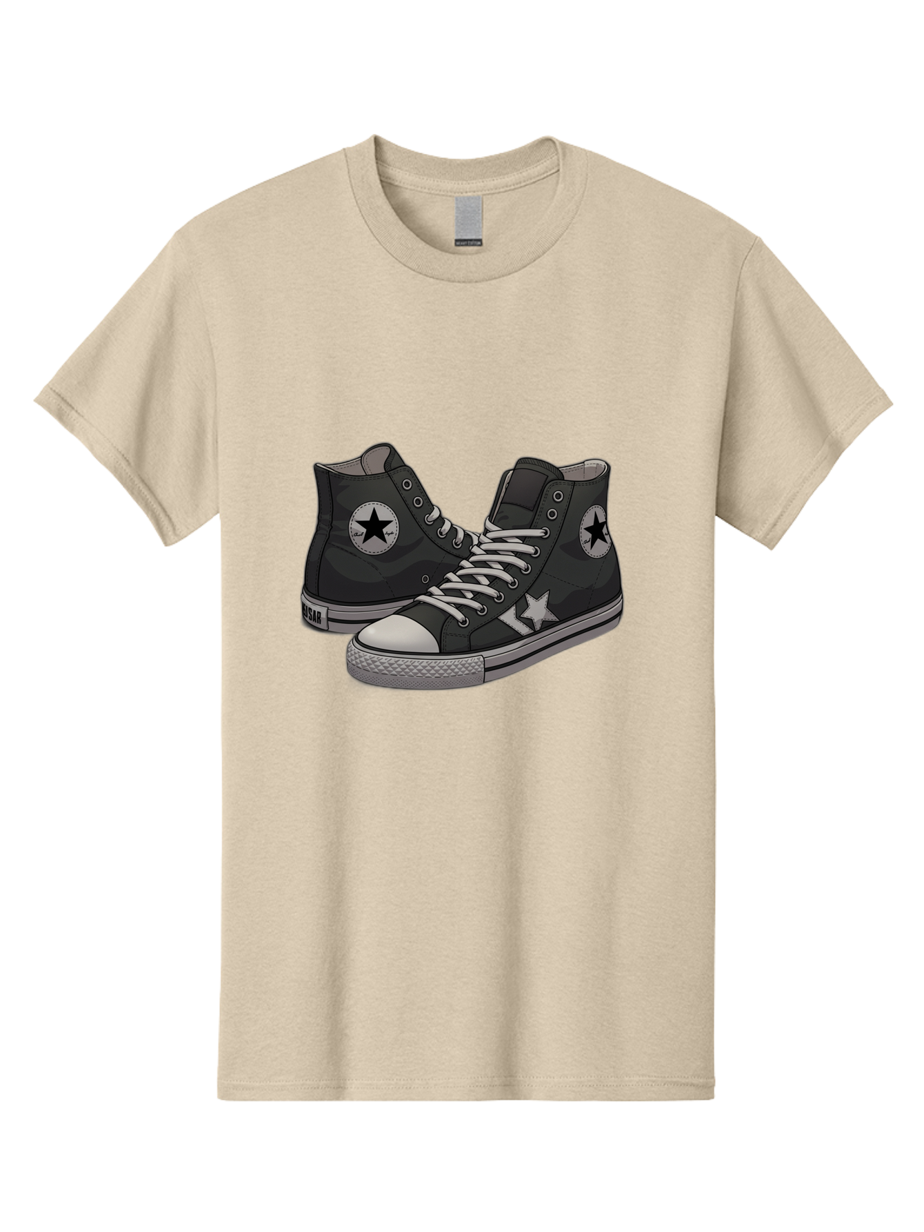 Black-Star-Converse Men'S Graphic Tee, 100% Cotton, Comfortable Casual Summer Wear, Machine Washable, Black Converse Sneakers, High-Top Shoes, Star Logo, White Laces, Rubber Soles, Casual Footwear, Streetwear Fashion, Comfortable Shoes Baa166