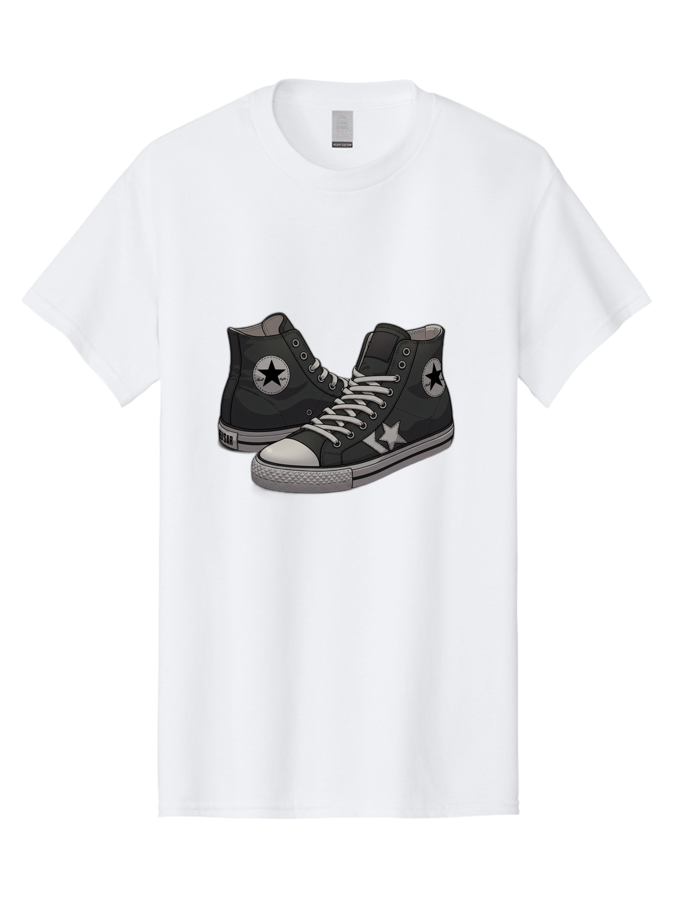 Black-Star-Converse Men'S Graphic Tee, 100% Cotton, Comfortable Casual Summer Wear, Machine Washable, Black Converse Sneakers, High-Top Shoes, Star Logo, White Laces, Rubber Soles, Casual Footwear, Streetwear Fashion, Comfortable Shoes Baa166
