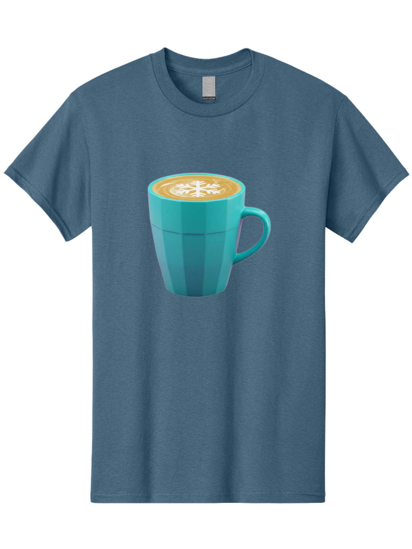 Blue-Coffee-Mug Men'S Graphic Tee, 100% Cotton, Comfortable Casual Summer Wear, Machine Washable, Coffee Cup, Blue Mug, Latte Art, Snowflake Design, Coffee Drink, Morning Coffee, Caffeine Boost, Beverage, Coffee Culture, Winter Theme Baa170
