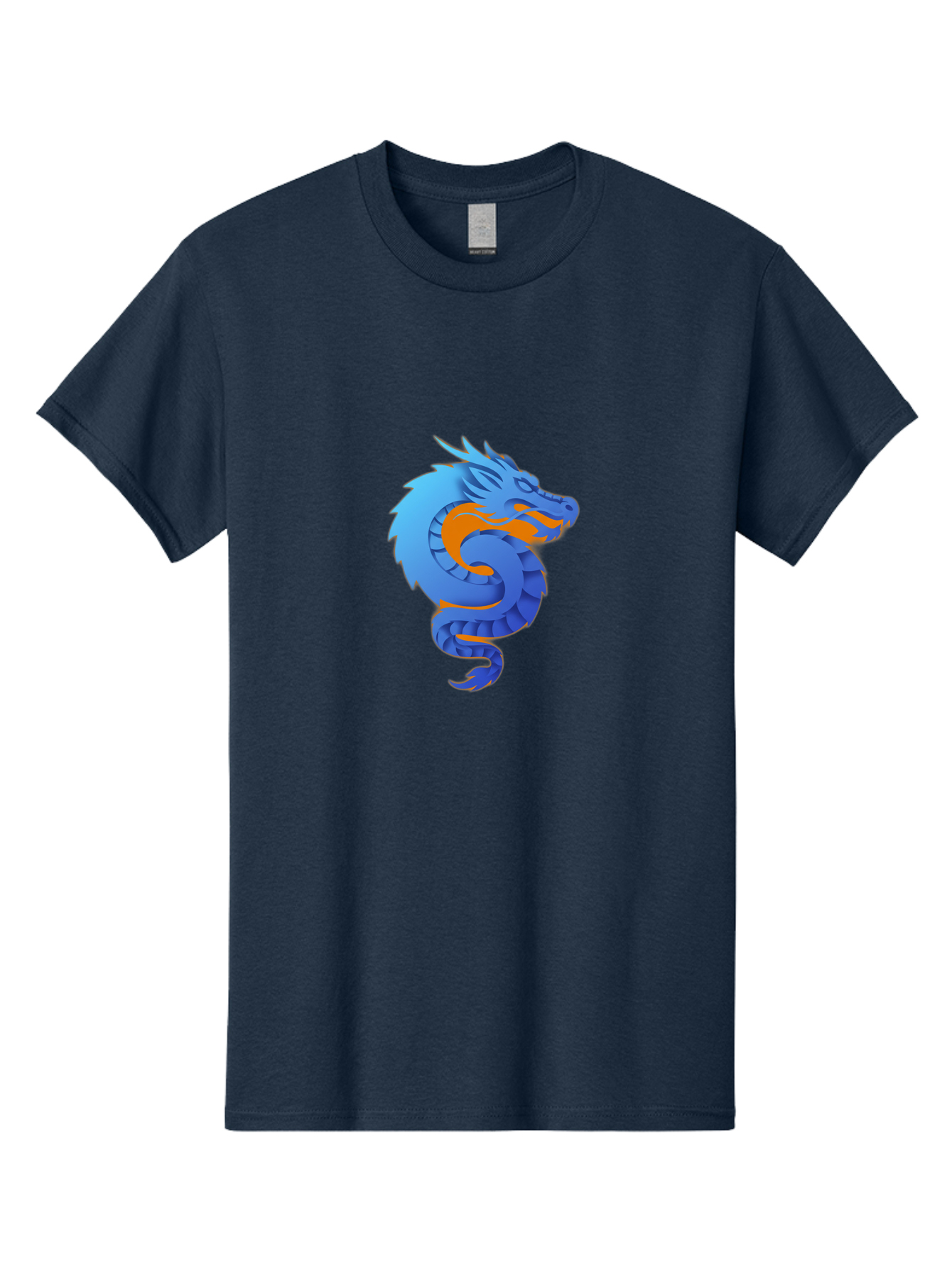 Blue-Dragon Men'S Graphic Tee, 100% Cotton, Comfortable Casual Summer Wear, Machine Washable, Blue Dragon, Orange Flames, Mythical Creature, Fantasy Art, Cartoon Illustration, Digital Graphics, Dragon Design, Logo Concept Baa173