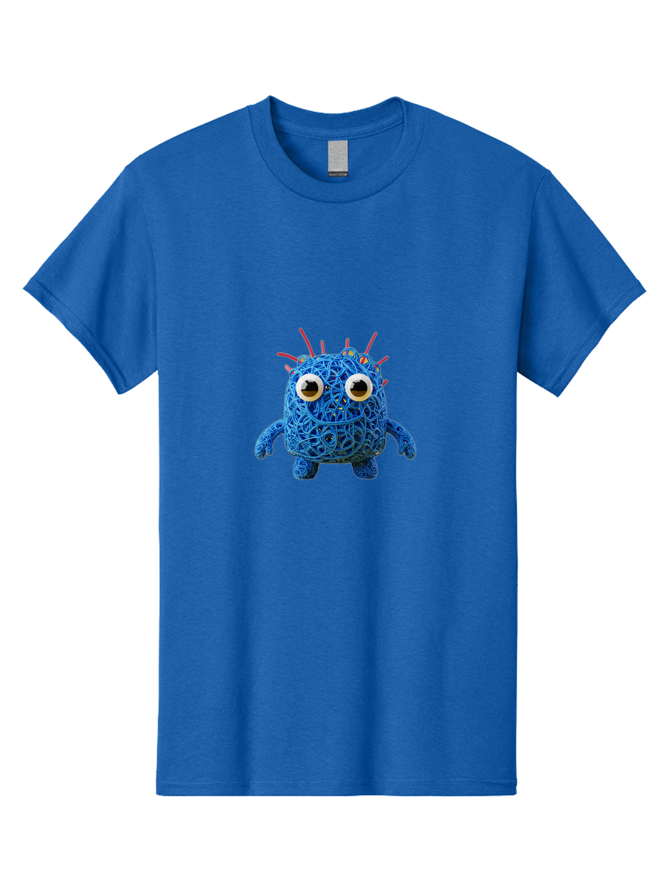 Blue-Germ Men'S Graphic Tee, 100% Cotton, Comfortable Casual Summer Wear, Machine Washable, Blue Virus Character, Cartoon Virus, Quirky Design, Oversized Eyes, Comical Creature, Abstract Virus Representation, Funny Art, Playful Germ Baa174