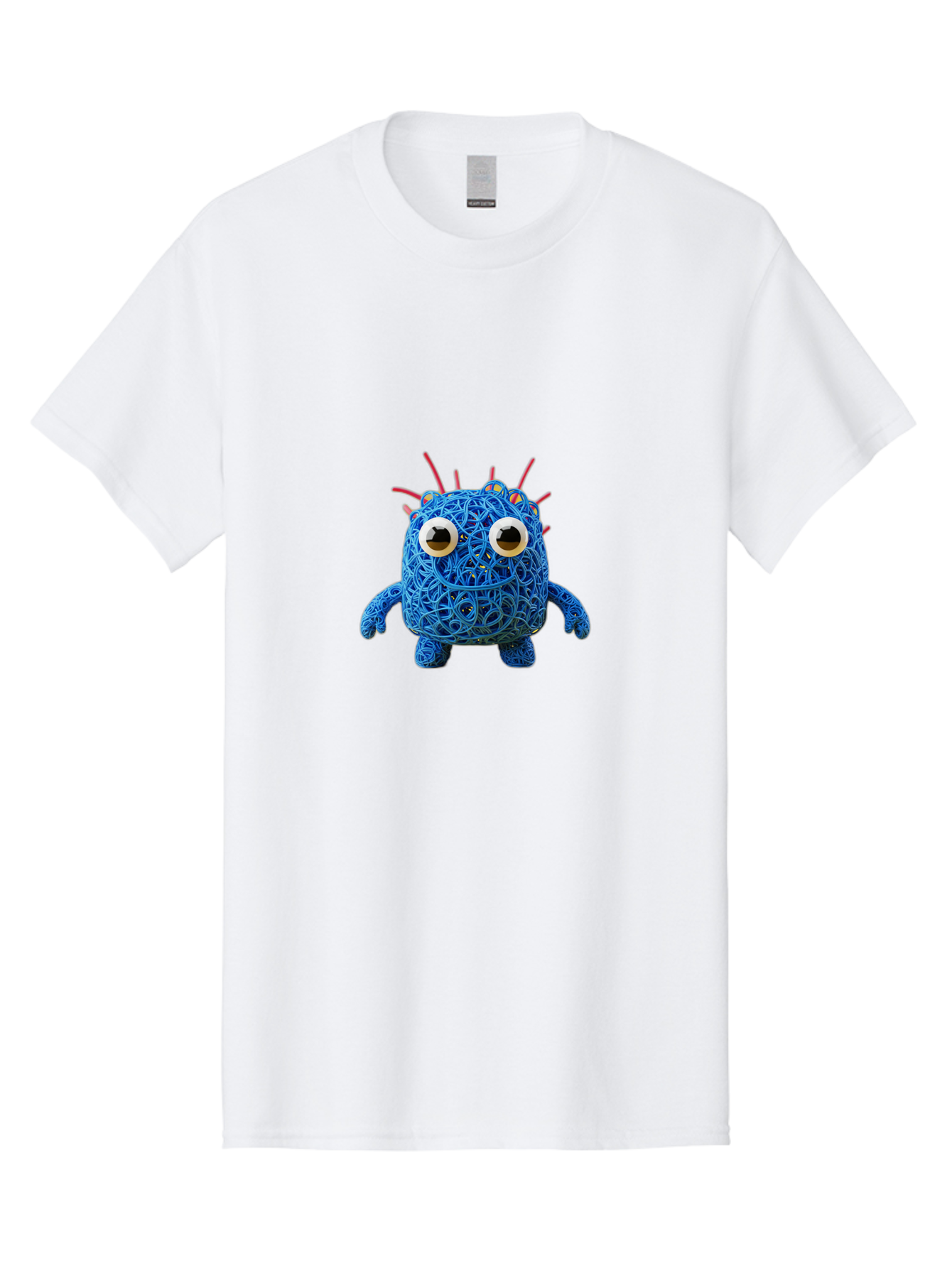 Blue-Germ Men'S Graphic Tee, 100% Cotton, Comfortable Casual Summer Wear, Machine Washable, Blue Virus Character, Cartoon Virus, Quirky Design, Oversized Eyes, Comical Creature, Abstract Virus Representation, Funny Art, Playful Germ Baa174
