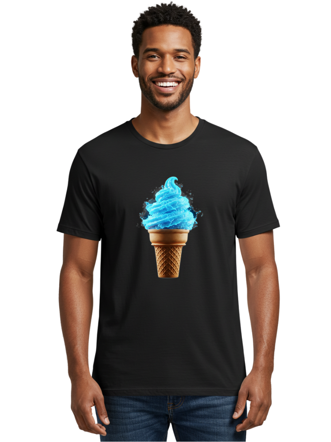 Blue-Ice-Cream-Cone Men'S Graphic Tee, 100% Cotton, Comfortable Casual Summer Wear, Machine Washable, Blue Ice Cream, Ice Cream Cone, Soft Serve, Sweet Treats, Summertime Fun, Cold Desserts, Ice Cream Lovers, Frozen Delights, Creamy Texture, Baa175