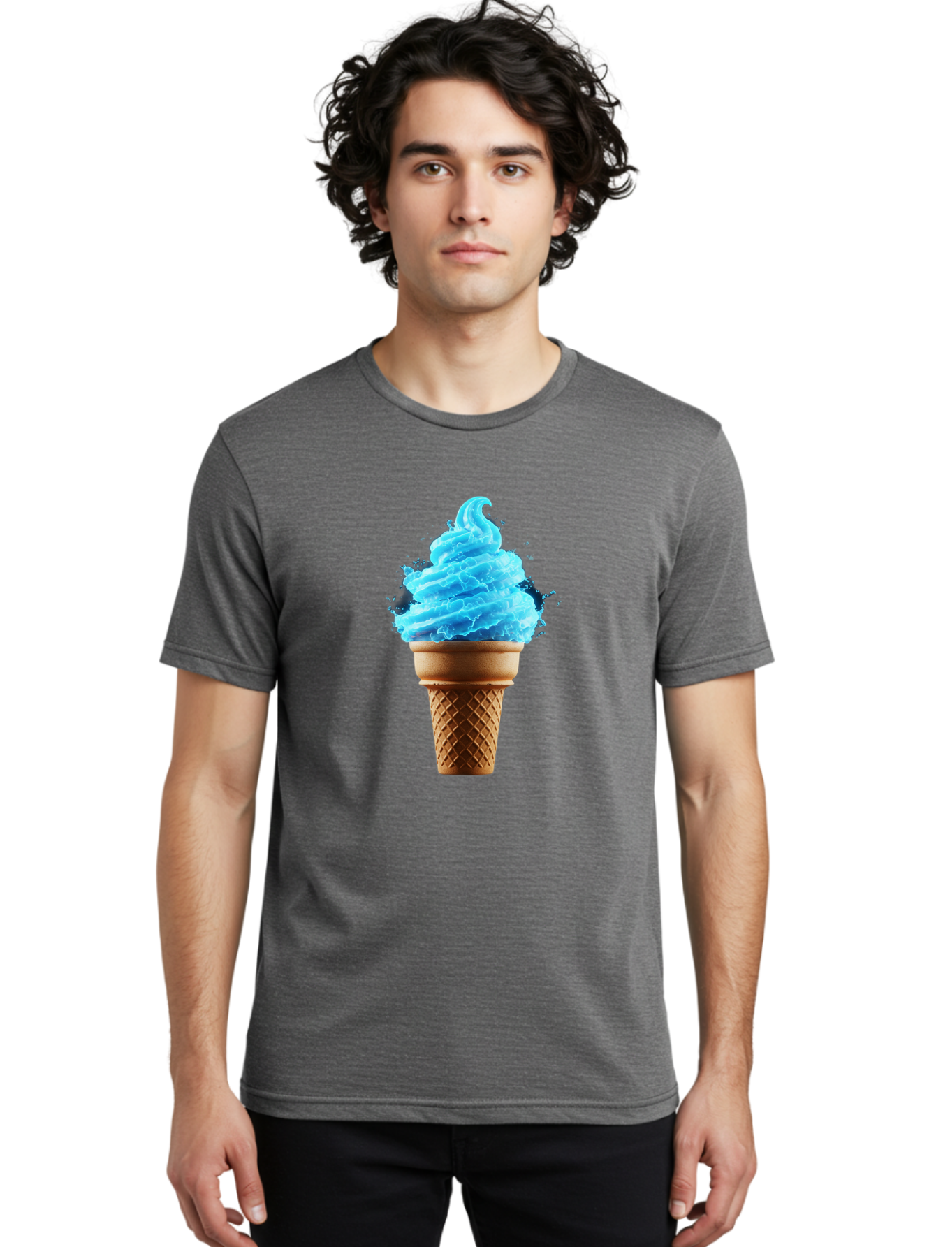 Blue-Ice-Cream-Cone Men'S Graphic Tee, 100% Cotton, Comfortable Casual Summer Wear, Machine Washable, Blue Ice Cream, Ice Cream Cone, Soft Serve, Sweet Treats, Summertime Fun, Cold Desserts, Ice Cream Lovers, Frozen Delights, Creamy Texture, Baa175