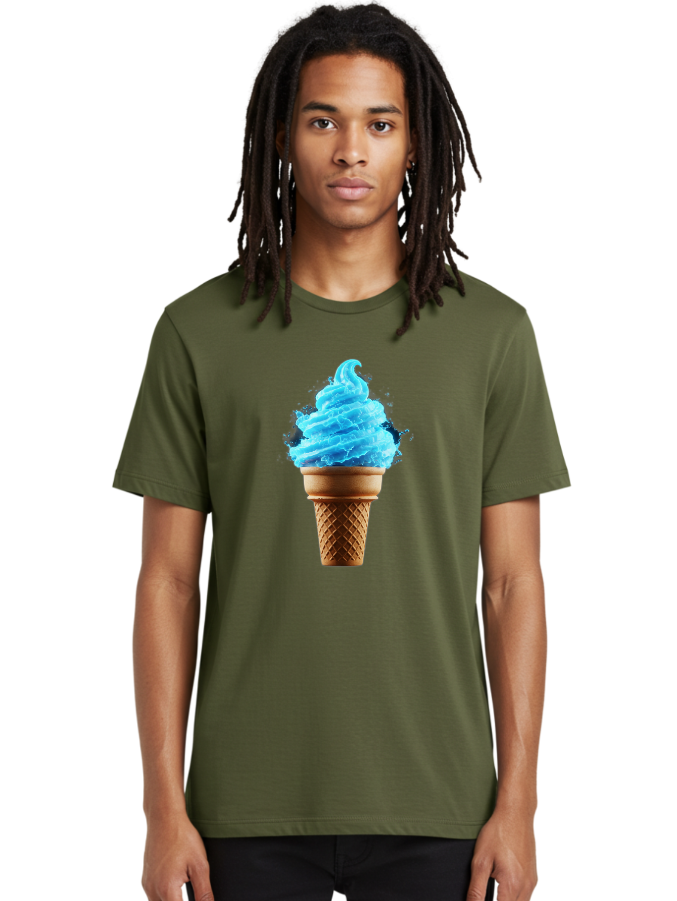 Blue-Ice-Cream-Cone Men'S Graphic Tee, 100% Cotton, Comfortable Casual Summer Wear, Machine Washable, Blue Ice Cream, Ice Cream Cone, Soft Serve, Sweet Treats, Summertime Fun, Cold Desserts, Ice Cream Lovers, Frozen Delights, Creamy Texture, Baa175