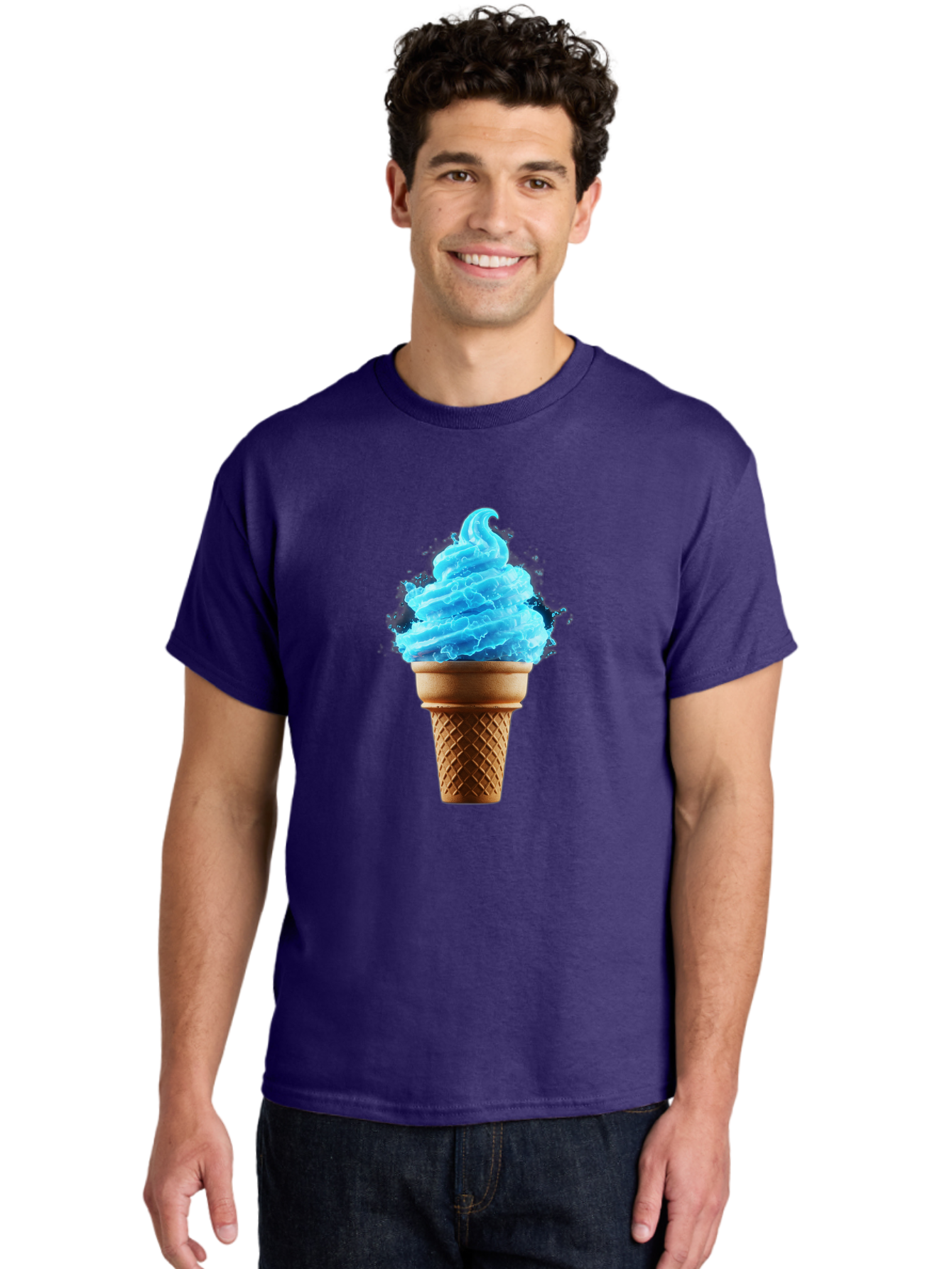Blue-Ice-Cream-Cone Men'S Graphic Tee, 100% Cotton, Comfortable Casual Summer Wear, Machine Washable, Blue Ice Cream, Ice Cream Cone, Soft Serve, Sweet Treats, Summertime Fun, Cold Desserts, Ice Cream Lovers, Frozen Delights, Creamy Texture, Baa175