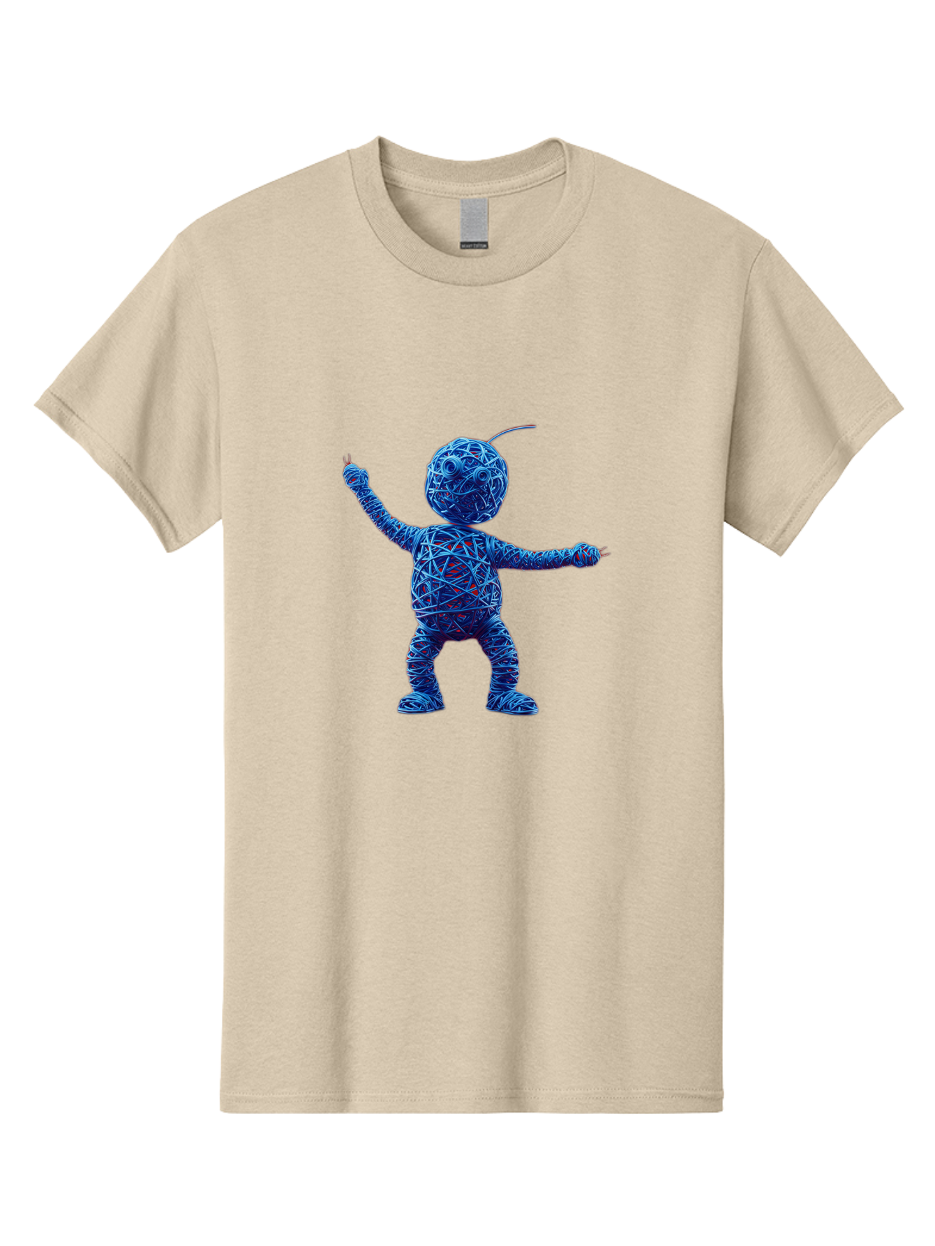 Blue-Wire-Figure Men'S Graphic Tee, 100% Cotton, Comfortable Casual Summer Wear, Machine Washable, Wire Twisted Figure, Abstract Character, Avant-Garde Art, Surreal Sculpture, Contemporary Design, Artistic Expression, Modern Art, Blue Wire, Baa177