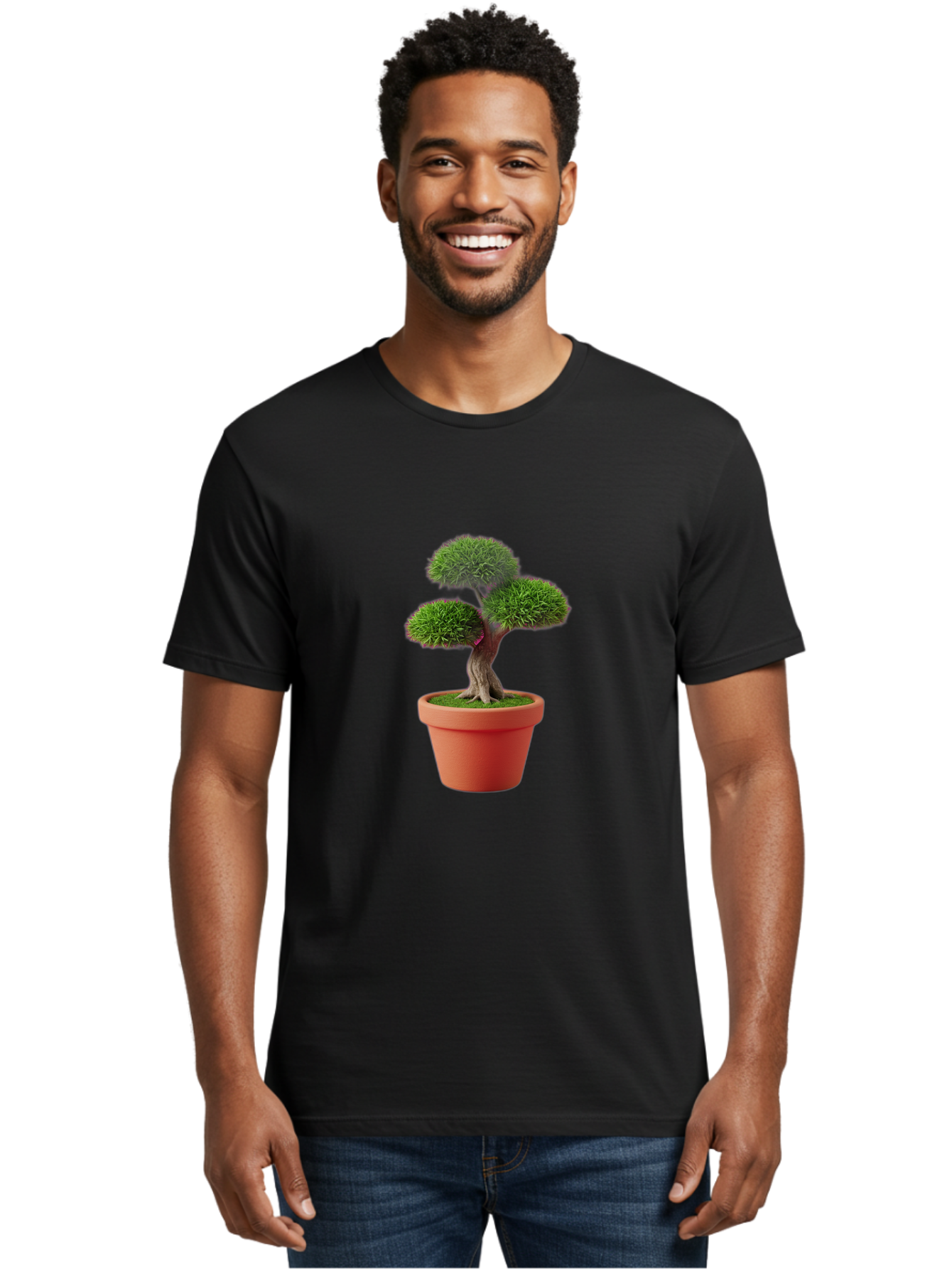 Bonsai-Tree Men'S Graphic Tee, 100% Cotton, Comfortable Casual Summer Wear, Machine Washable, Bonsai Tree, Potted Plant, Small Tree, Terracotta Pot, Twisted Trunk, Lush Foliage, Greenery, Decorative Plant, Indoor Gardening, Zen Garden, Baa180