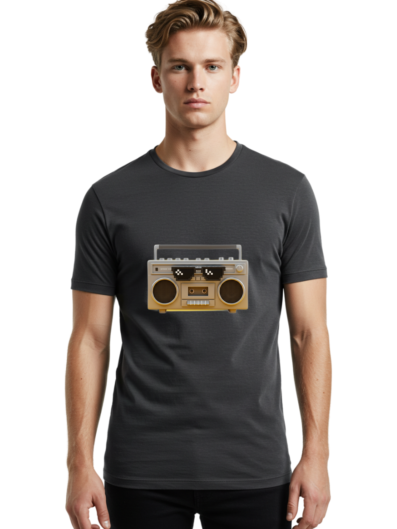 Boombox-2 Men'S Graphic Tee, 100% Cotton, Comfortable Casual Summer Wear, Machine Washable, Retro Boombox, Cassette Player, 80S Music, Vintage Electronics, Portable Music Player, Nostalgic Tech, Pixel Art, Cassette Tape Baa183