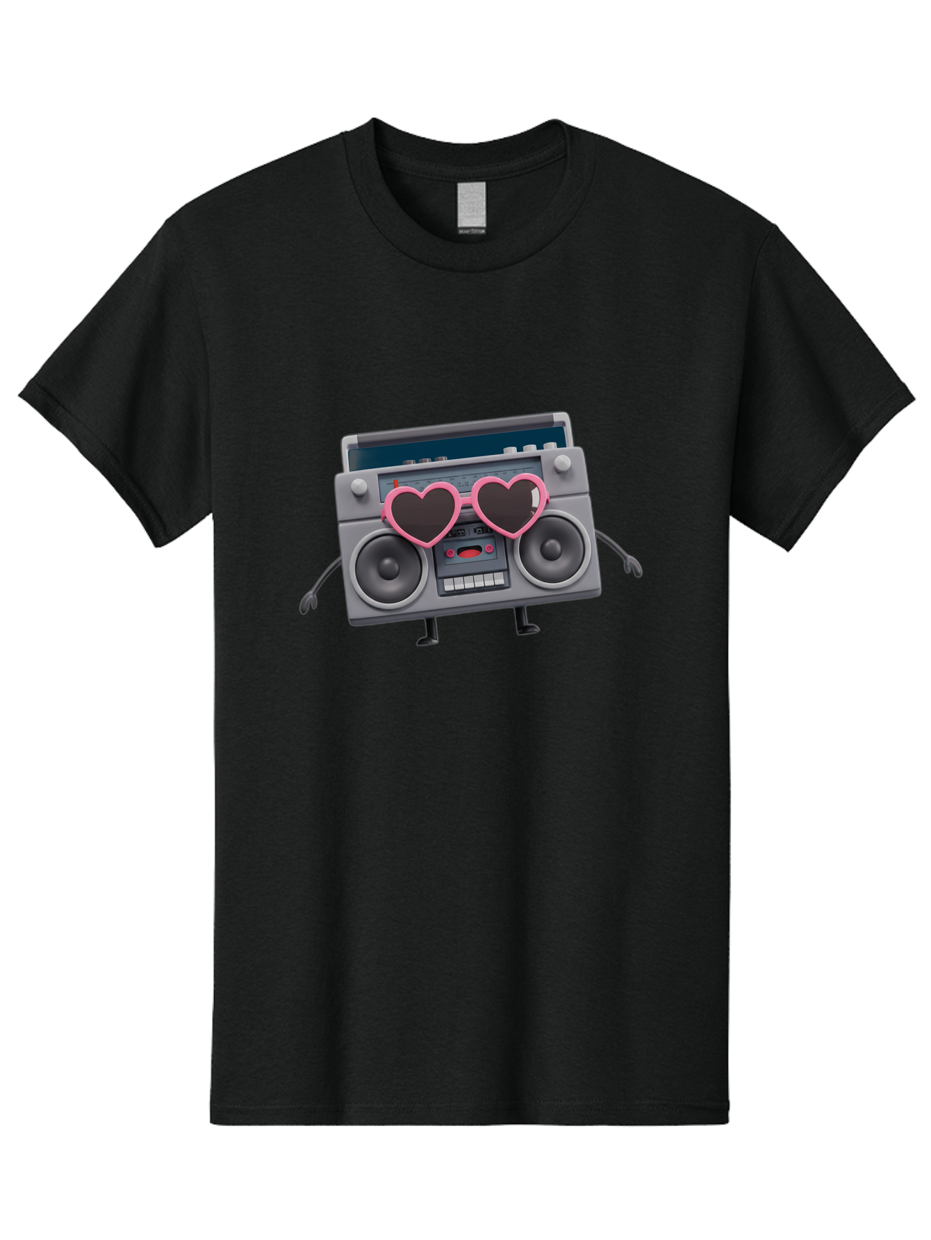Boombox-Character-1 Men'S Graphic Tee, 100% Cotton, Comfortable Casual Summer Wear, Machine Washable, Cartoon Boombox, Retro Audio Equipment, Heart-Shaped Sunglasses, Funky Character Design, Anthropomorphic Boombox, Nostalgic Music Player, Baa188