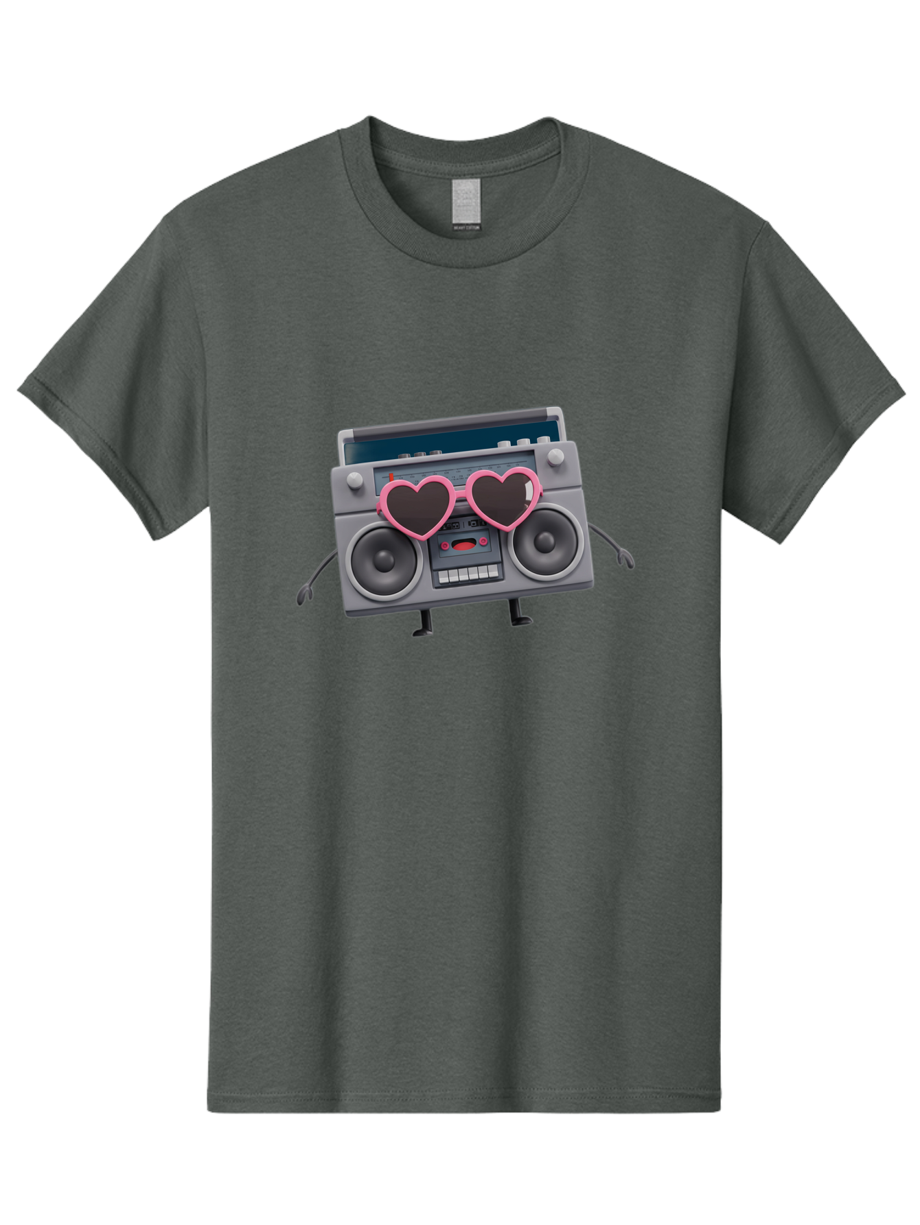 Boombox-Character-1 Men'S Graphic Tee, 100% Cotton, Comfortable Casual Summer Wear, Machine Washable, Cartoon Boombox, Retro Audio Equipment, Heart-Shaped Sunglasses, Funky Character Design, Anthropomorphic Boombox, Nostalgic Music Player, Baa188