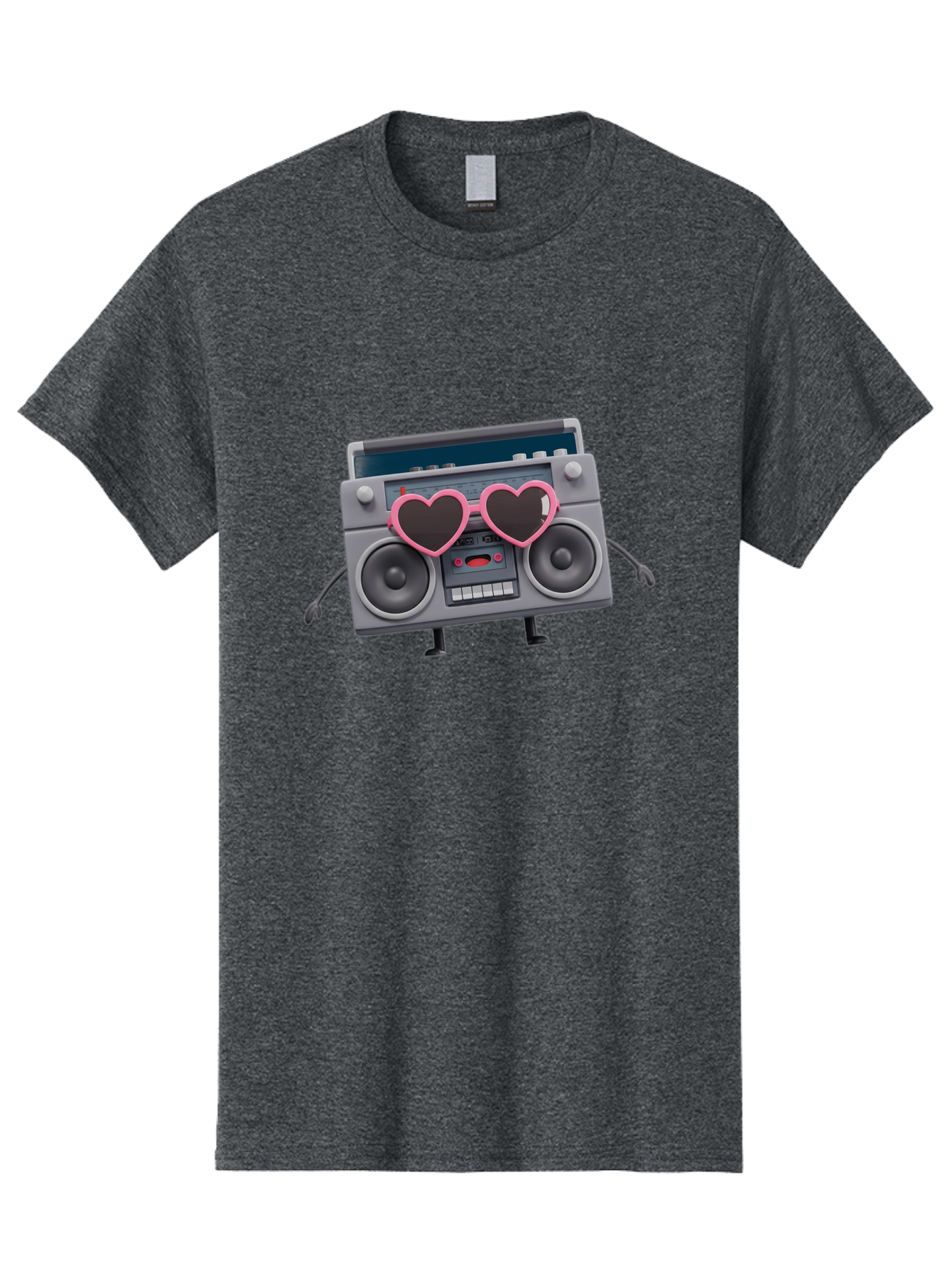 Boombox-Character-1 Men'S Graphic Tee, 100% Cotton, Comfortable Casual Summer Wear, Machine Washable, Cartoon Boombox, Retro Audio Equipment, Heart-Shaped Sunglasses, Funky Character Design, Anthropomorphic Boombox, Nostalgic Music Player, Baa188