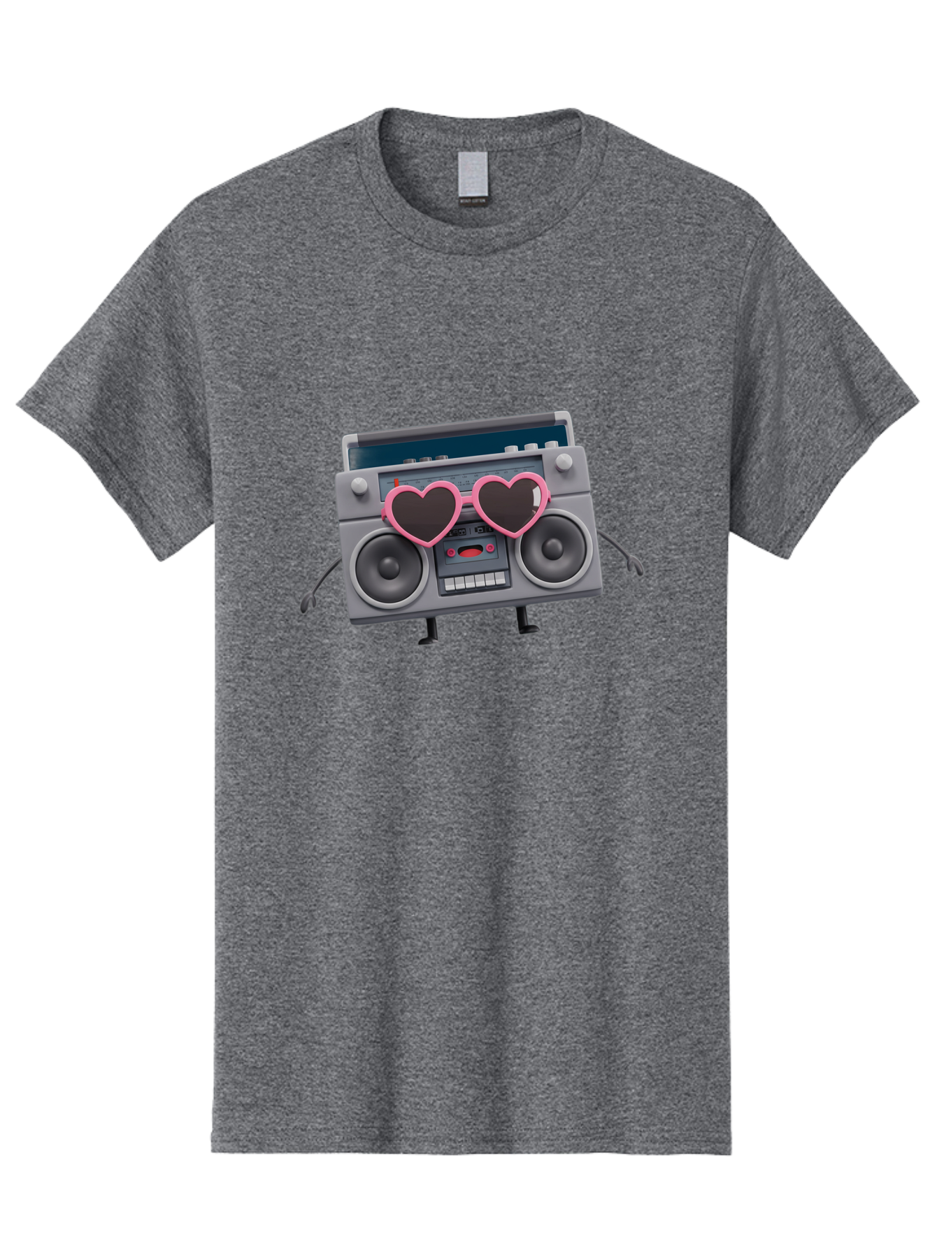 Boombox-Character-1 Men'S Graphic Tee, 100% Cotton, Comfortable Casual Summer Wear, Machine Washable, Cartoon Boombox, Retro Audio Equipment, Heart-Shaped Sunglasses, Funky Character Design, Anthropomorphic Boombox, Nostalgic Music Player, Baa188