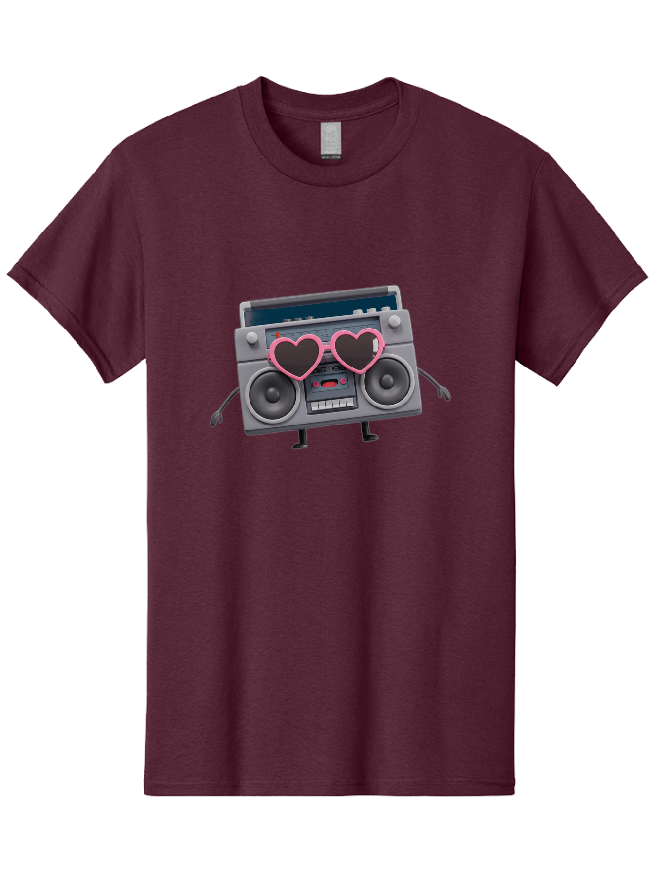 Boombox-Character-1 Men'S Graphic Tee, 100% Cotton, Comfortable Casual Summer Wear, Machine Washable, Cartoon Boombox, Retro Audio Equipment, Heart-Shaped Sunglasses, Funky Character Design, Anthropomorphic Boombox, Nostalgic Music Player, Baa188
