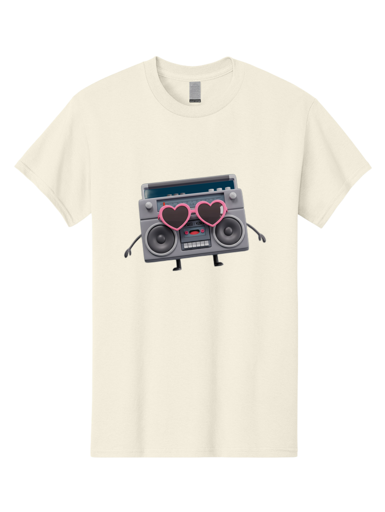 Boombox-Character-1 Men'S Graphic Tee, 100% Cotton, Comfortable Casual Summer Wear, Machine Washable, Cartoon Boombox, Retro Audio Equipment, Heart-Shaped Sunglasses, Funky Character Design, Anthropomorphic Boombox, Nostalgic Music Player, Baa188