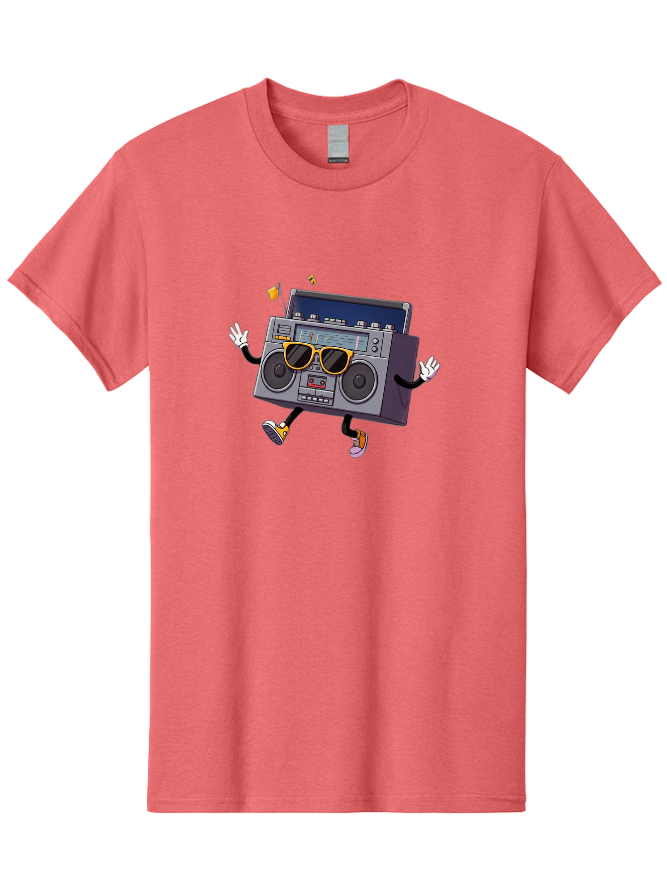 Boombox-Character-2 Men'S Graphic Tee, 100% Cotton, Comfortable Casual Summer Wear, Machine Washable, Vintage Boombox, Retro Style, Cool Shades, Funky Attitude, Dj Vibes, Music Beats, Cassette Player, Nostalgic Feel, Fun Graphics, Baa189
