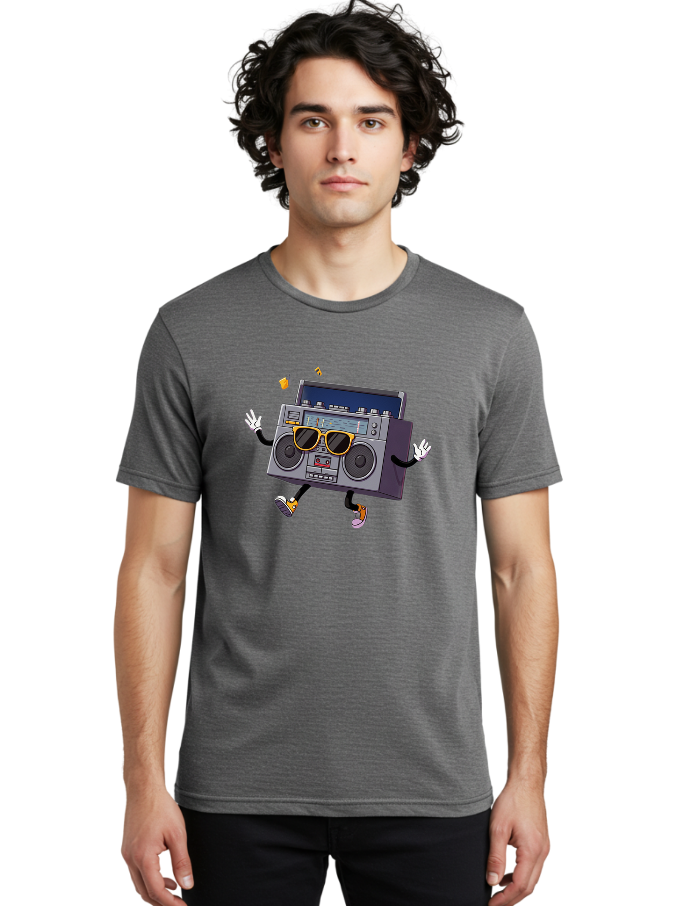 Boombox-Character-2 Men'S Graphic Tee, 100% Cotton, Comfortable Casual Summer Wear, Machine Washable, Vintage Boombox, Retro Style, Cool Shades, Funky Attitude, Dj Vibes, Music Beats, Cassette Player, Nostalgic Feel, Fun Graphics, Baa189