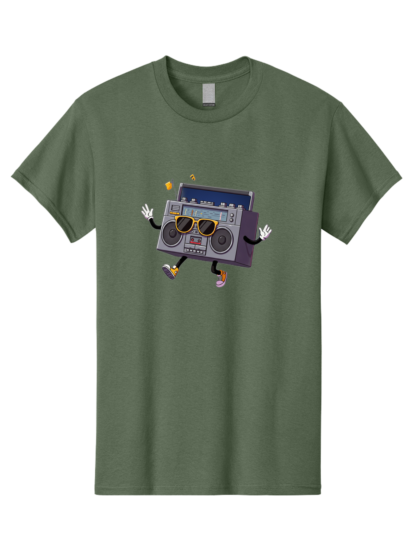 Boombox-Character-2 Men'S Graphic Tee, 100% Cotton, Comfortable Casual Summer Wear, Machine Washable, Vintage Boombox, Retro Style, Cool Shades, Funky Attitude, Dj Vibes, Music Beats, Cassette Player, Nostalgic Feel, Fun Graphics, Baa189