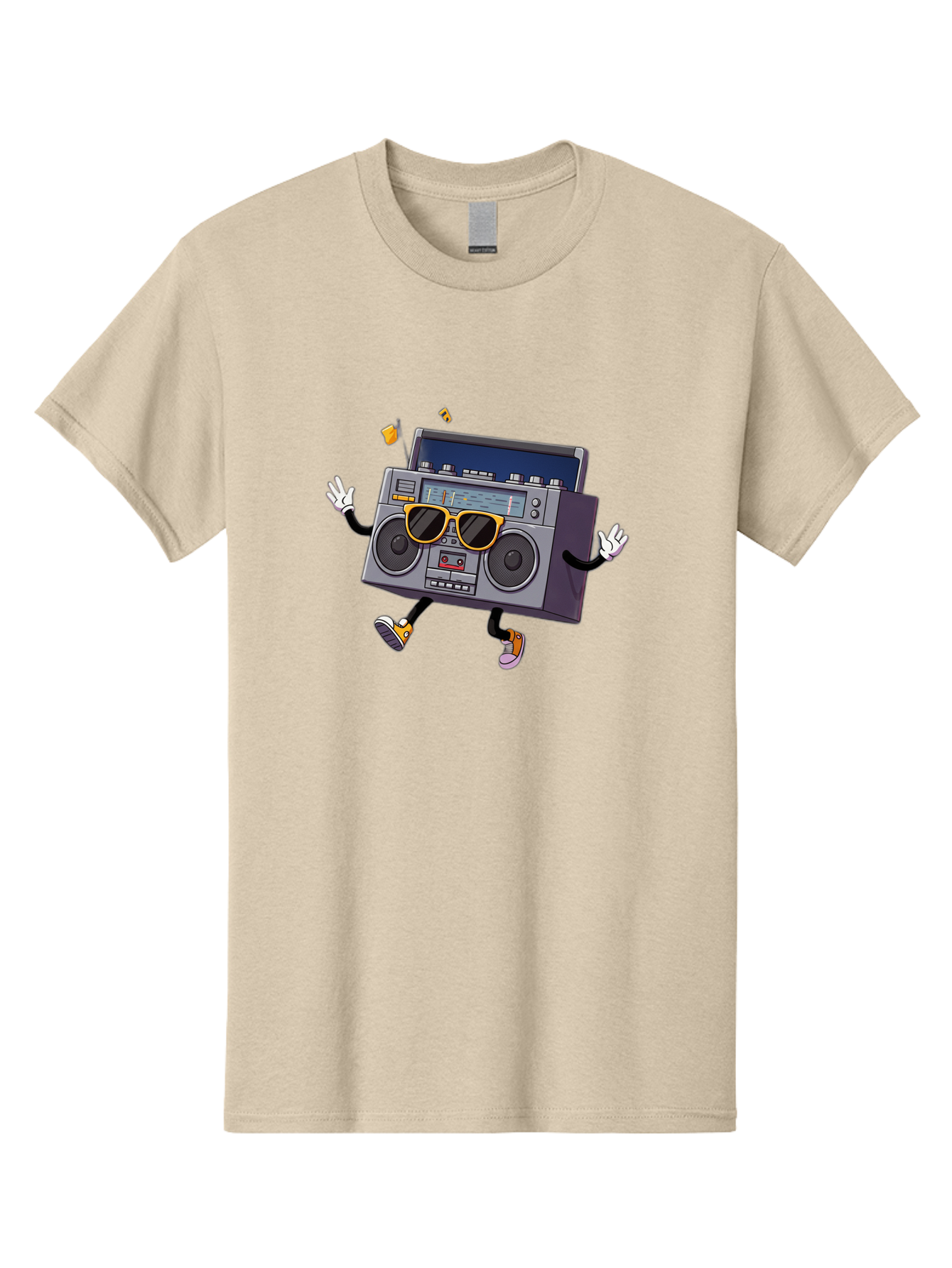 Boombox-Character-2 Men'S Graphic Tee, 100% Cotton, Comfortable Casual Summer Wear, Machine Washable, Vintage Boombox, Retro Style, Cool Shades, Funky Attitude, Dj Vibes, Music Beats, Cassette Player, Nostalgic Feel, Fun Graphics, Baa189