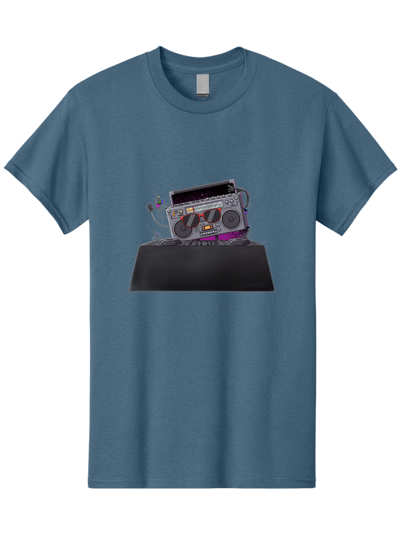 Boombox-Dj-Setup Men'S Graphic Tee, 100% Cotton, Comfortable Casual Summer Wear, Machine Washable, Retro Boombox, Dj Equipment, Music Setup, Vinyl Records, Turntables, Earbuds, Nostalgic Vibes, Electronic Music, Disco Era, Cassette Player Baa192