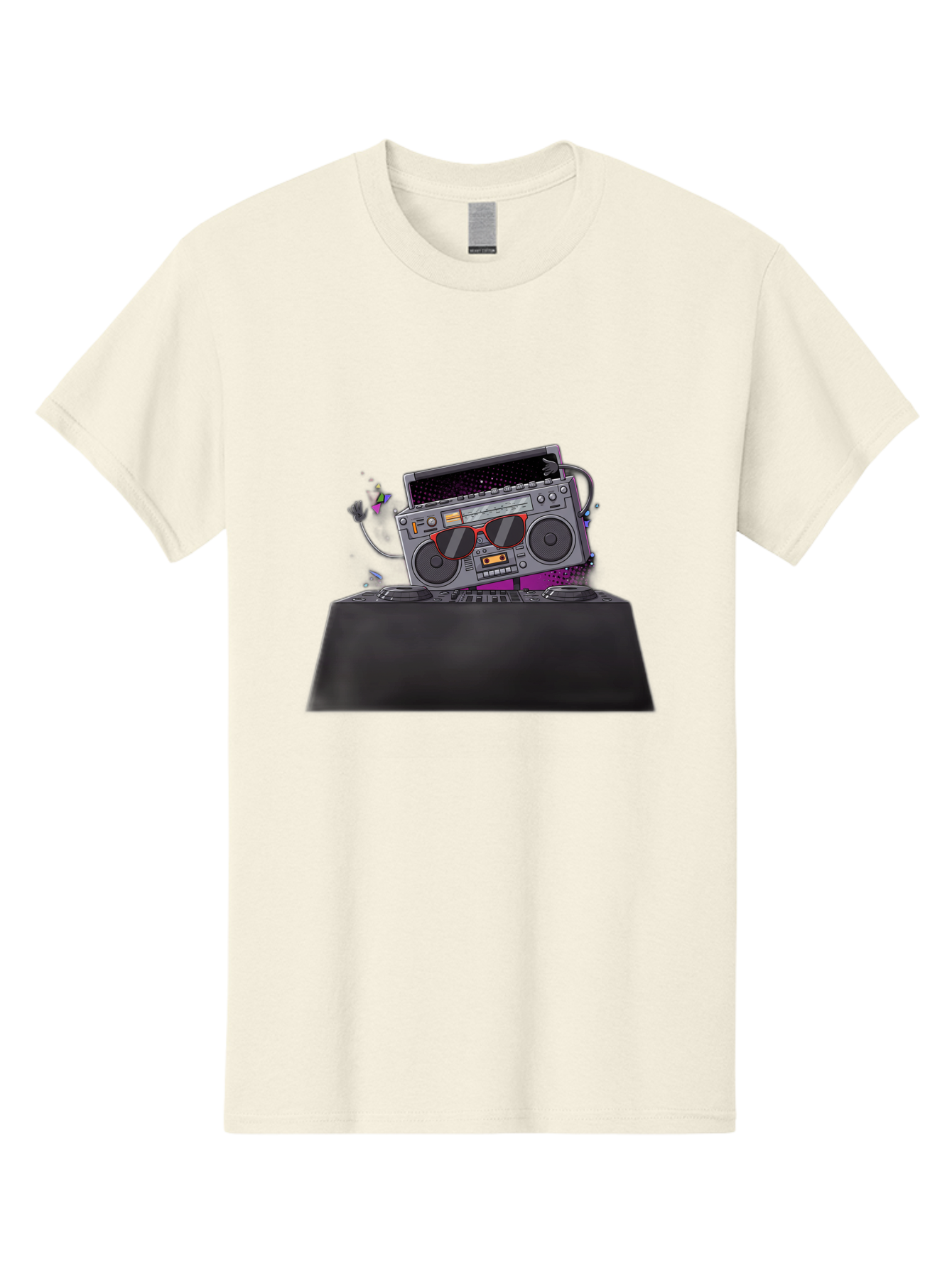 Boombox-Dj-Setup Men'S Graphic Tee, 100% Cotton, Comfortable Casual Summer Wear, Machine Washable, Retro Boombox, Dj Equipment, Music Setup, Vinyl Records, Turntables, Earbuds, Nostalgic Vibes, Electronic Music, Disco Era, Cassette Player Baa192
