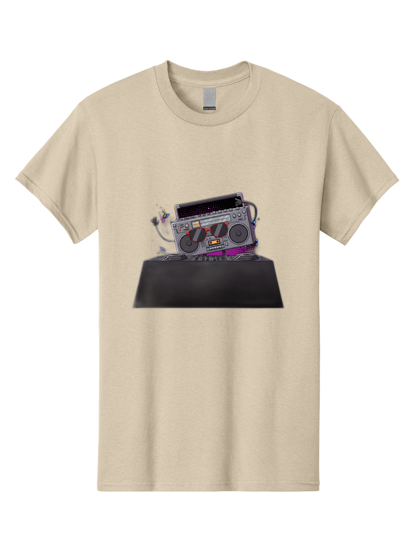 Boombox-Dj-Setup Men'S Graphic Tee, 100% Cotton, Comfortable Casual Summer Wear, Machine Washable, Retro Boombox, Dj Equipment, Music Setup, Vinyl Records, Turntables, Earbuds, Nostalgic Vibes, Electronic Music, Disco Era, Cassette Player Baa192