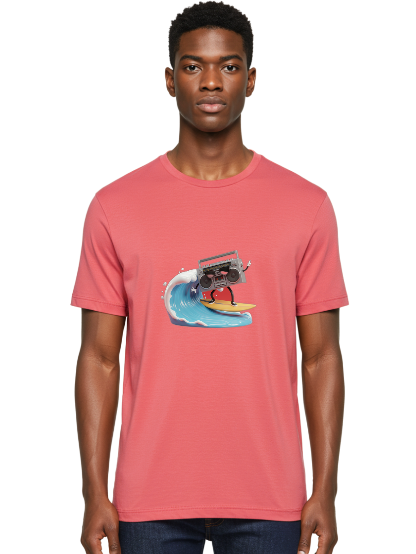 Boombox-Surfing-Wave Men'S Graphic Tee, 100% Cotton, Comfortable Casual Summer Wear, Machine Washable, Boomer Boombox Surfing, Retro Boombox, Surfing Wave, Beach Vibes, Retro Radio, Fun Summer Activity, Cool Surfboard, Radical Wave, Baa194