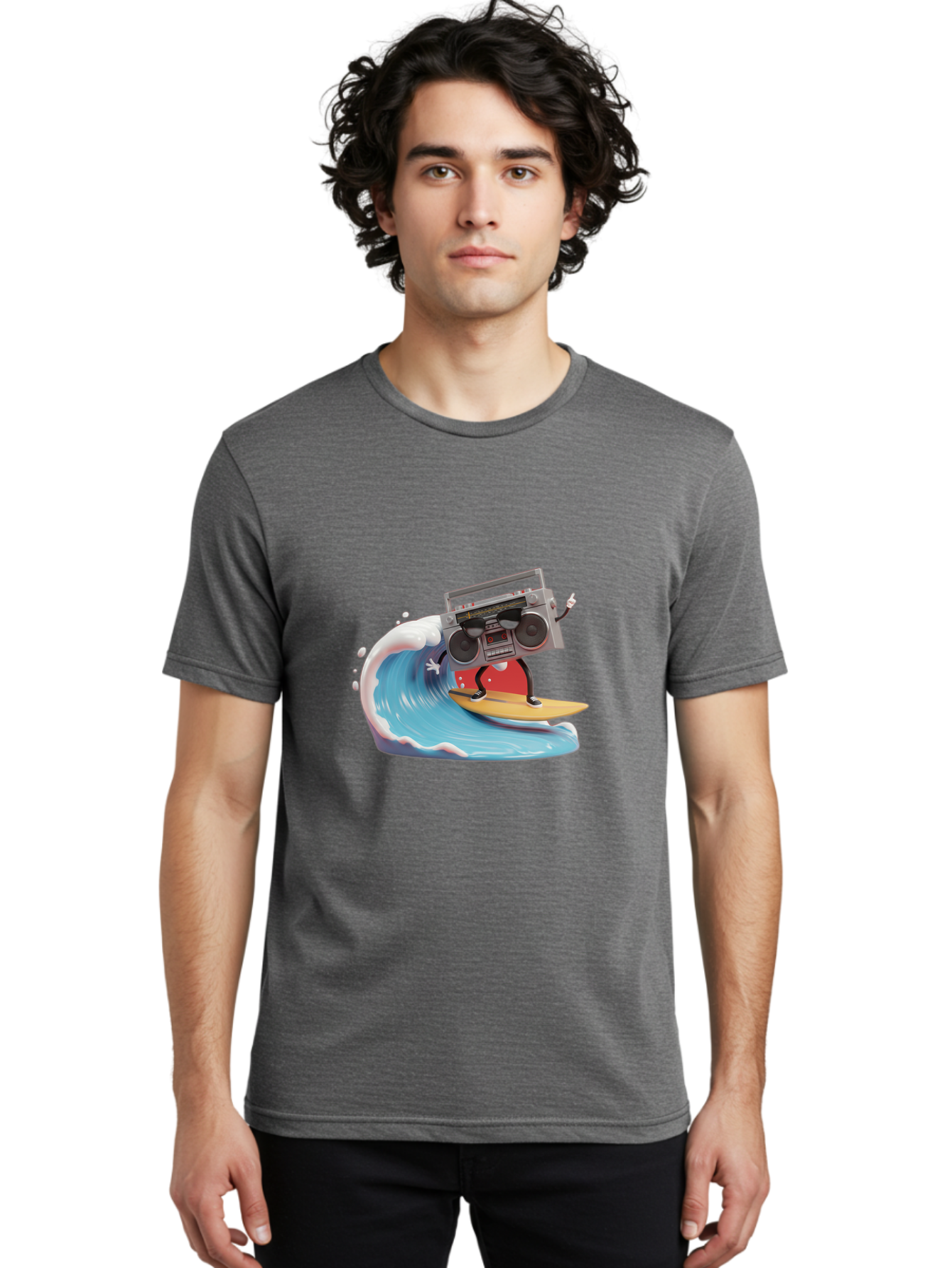 Boombox-Surfing-Wave Men'S Graphic Tee, 100% Cotton, Comfortable Casual Summer Wear, Machine Washable, Boomer Boombox Surfing, Retro Boombox, Surfing Wave, Beach Vibes, Retro Radio, Fun Summer Activity, Cool Surfboard, Radical Wave, Baa194
